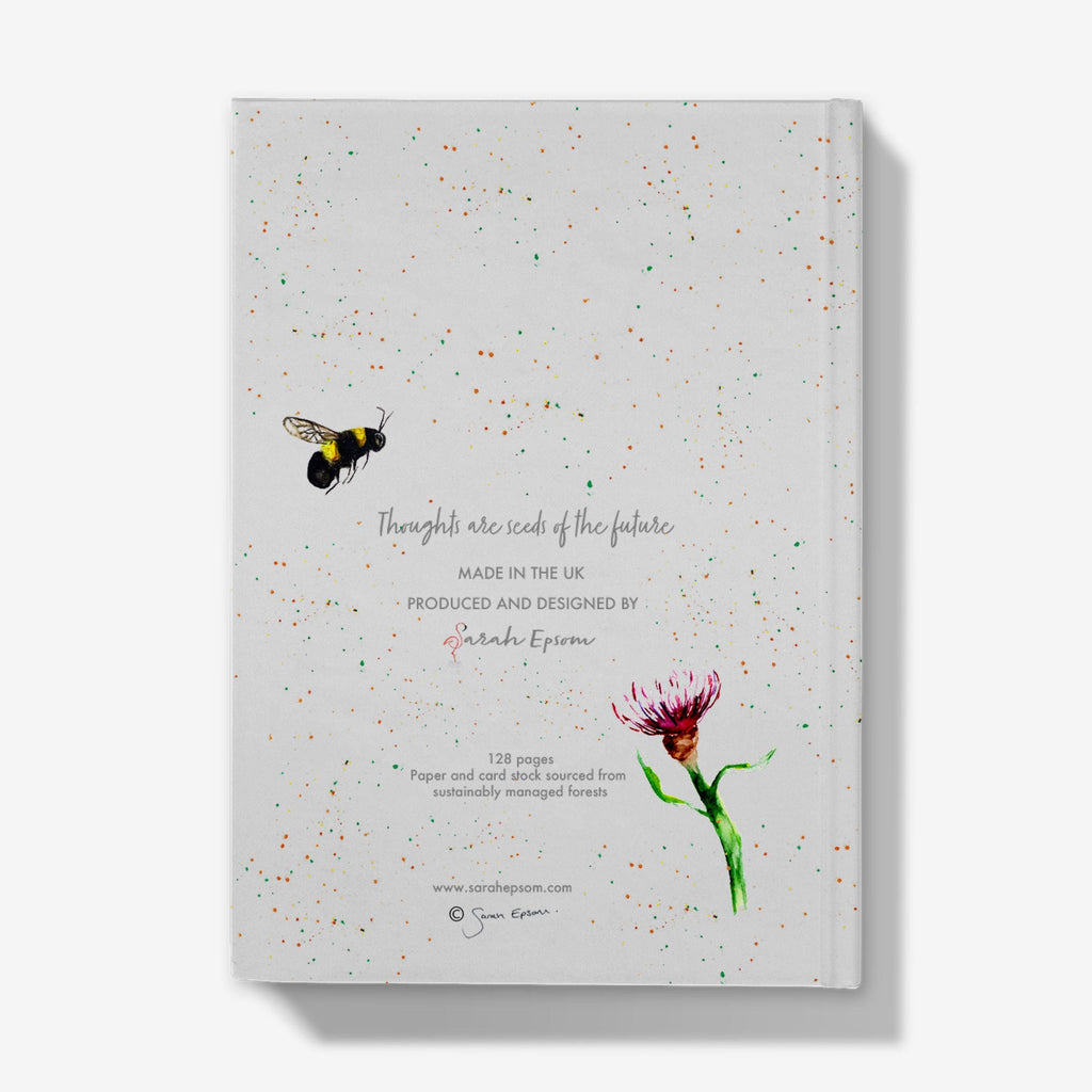 Bumblebee Hardback Journal, Watercolour Art, A5 Notebook, Lined paper, by Sarah Epsom