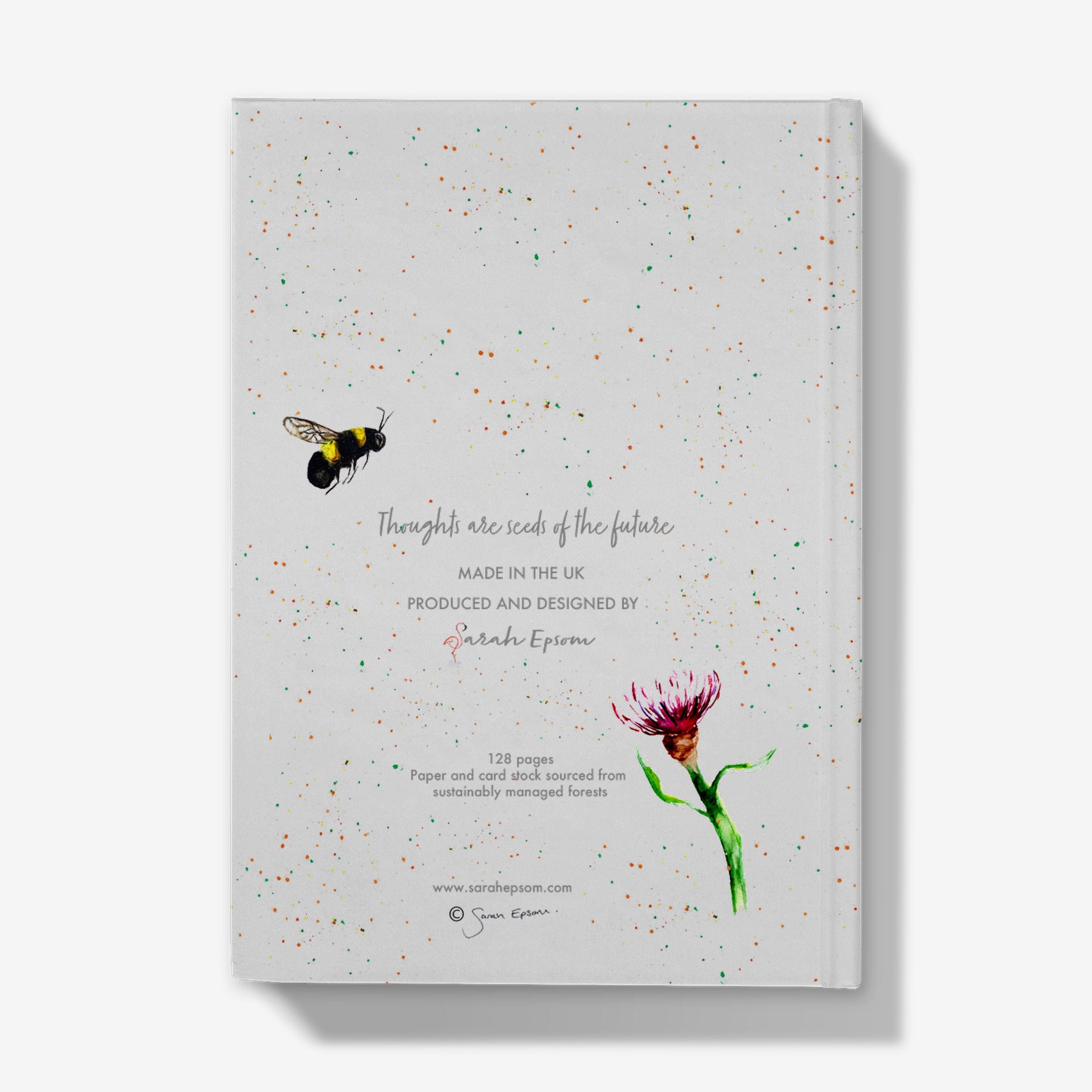 Bumblebee Hardback Journal, Watercolour Art, A5 Notebook, Lined paper, by Sarah Epsom