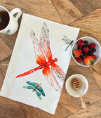 Dragonfly tea towel, Dancing Dragonflies, 100% Organic Cotton tea towel, Designed and printed in UK - by Sarah Epsom
