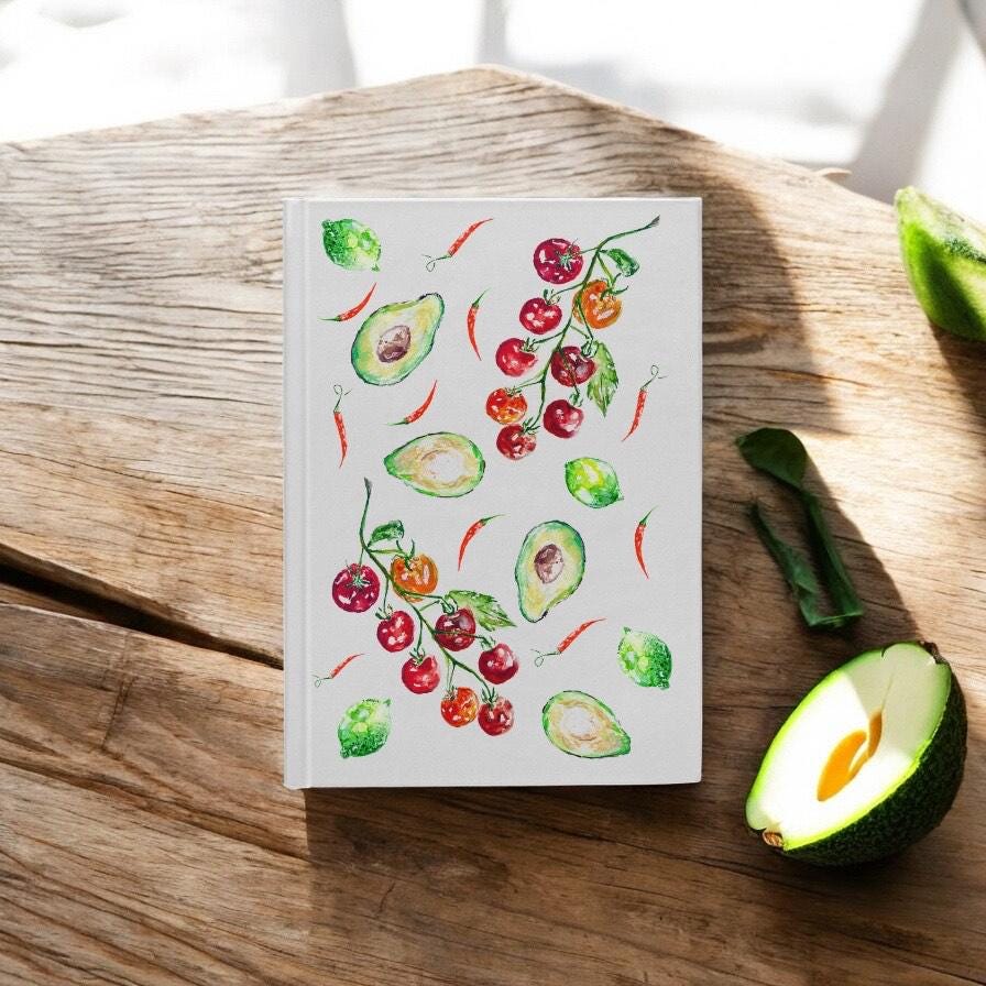 Guacamole Hardback Journal, Watercolour Art, A5 Notebook, Lined Paper, by Sarah Epsom