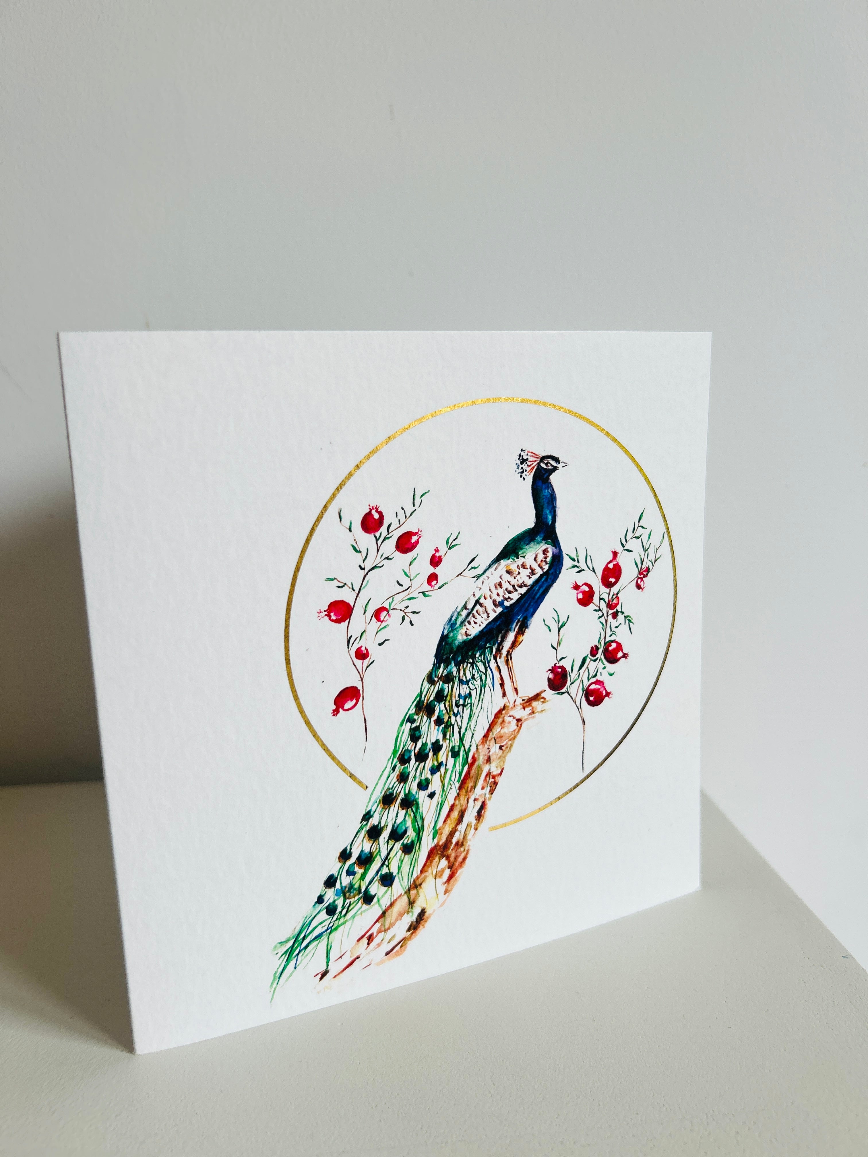 Hand-Painted Peacock Greeting Card by Sarah Epsom