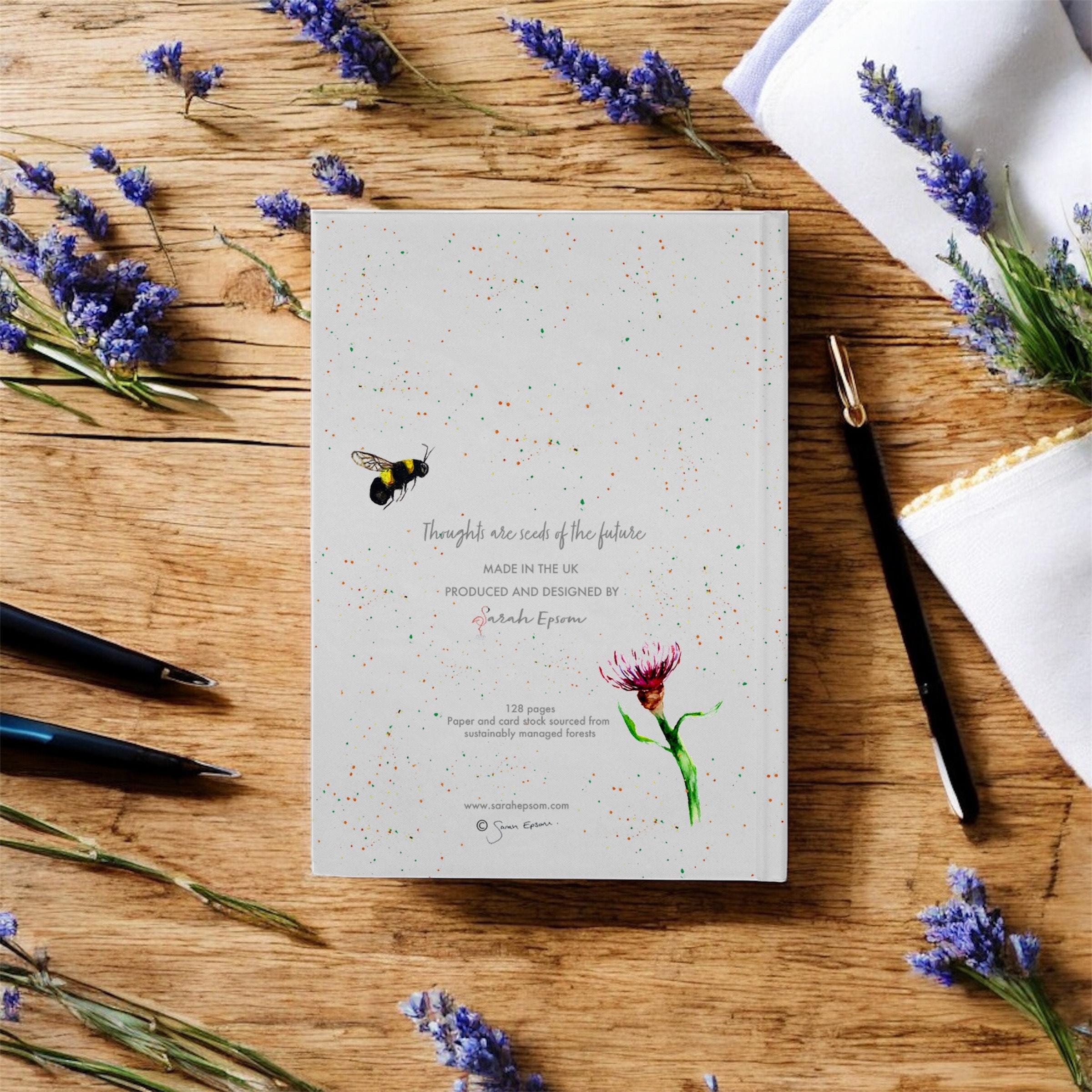 Bumblebee Hardback Journal, Watercolour Art, A5 Notebook, Lined paper, by Sarah Epsom
