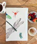 Dragonfly tea towel, Dancing Dragonflies, 100% Organic Cotton tea towel, Designed and printed in UK - by Sarah Epsom