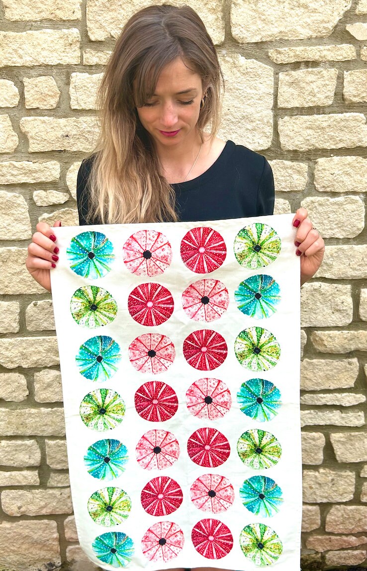 SALE - Sea Urchin Pattern, 100% Organic Cotton Tea Towel by artist Sarah Epsom