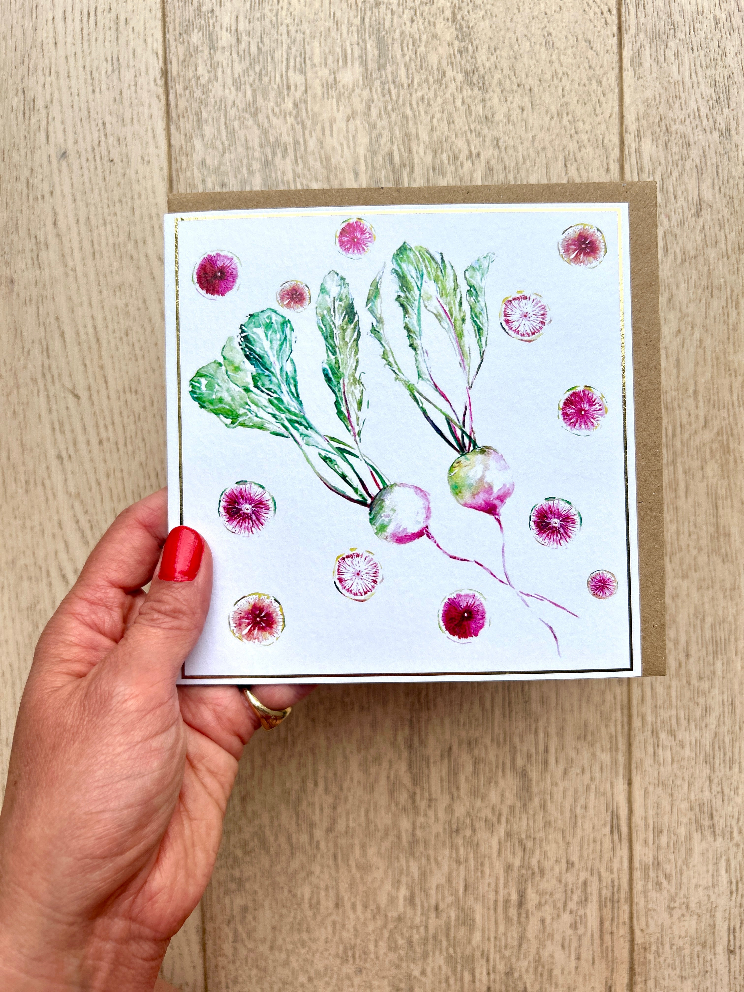 Watermelon Radish 'Patchwork Picnic' Greeting Card - by Sarah Epsom