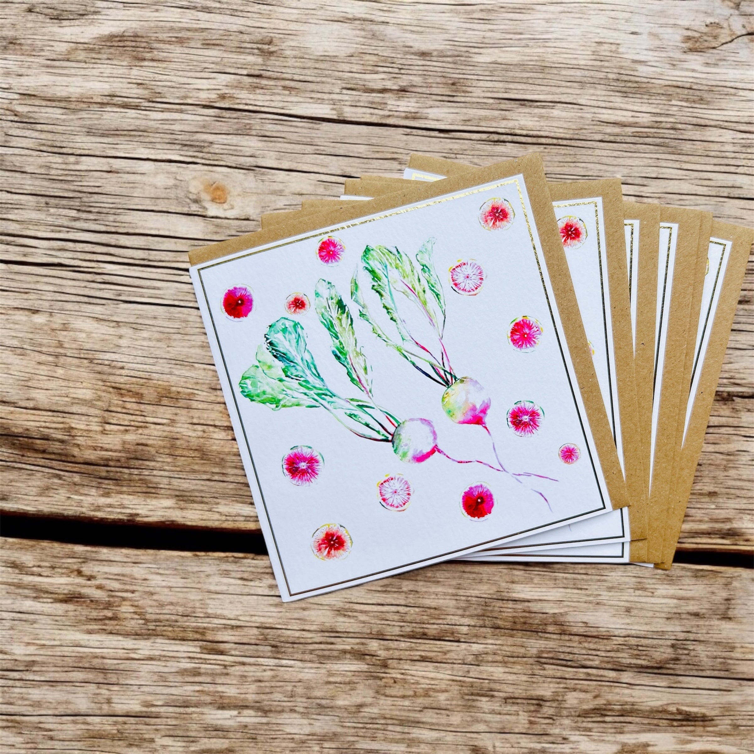 Watermelon Radish 'Patchwork Picnic' Greeting Card - by Sarah Epsom