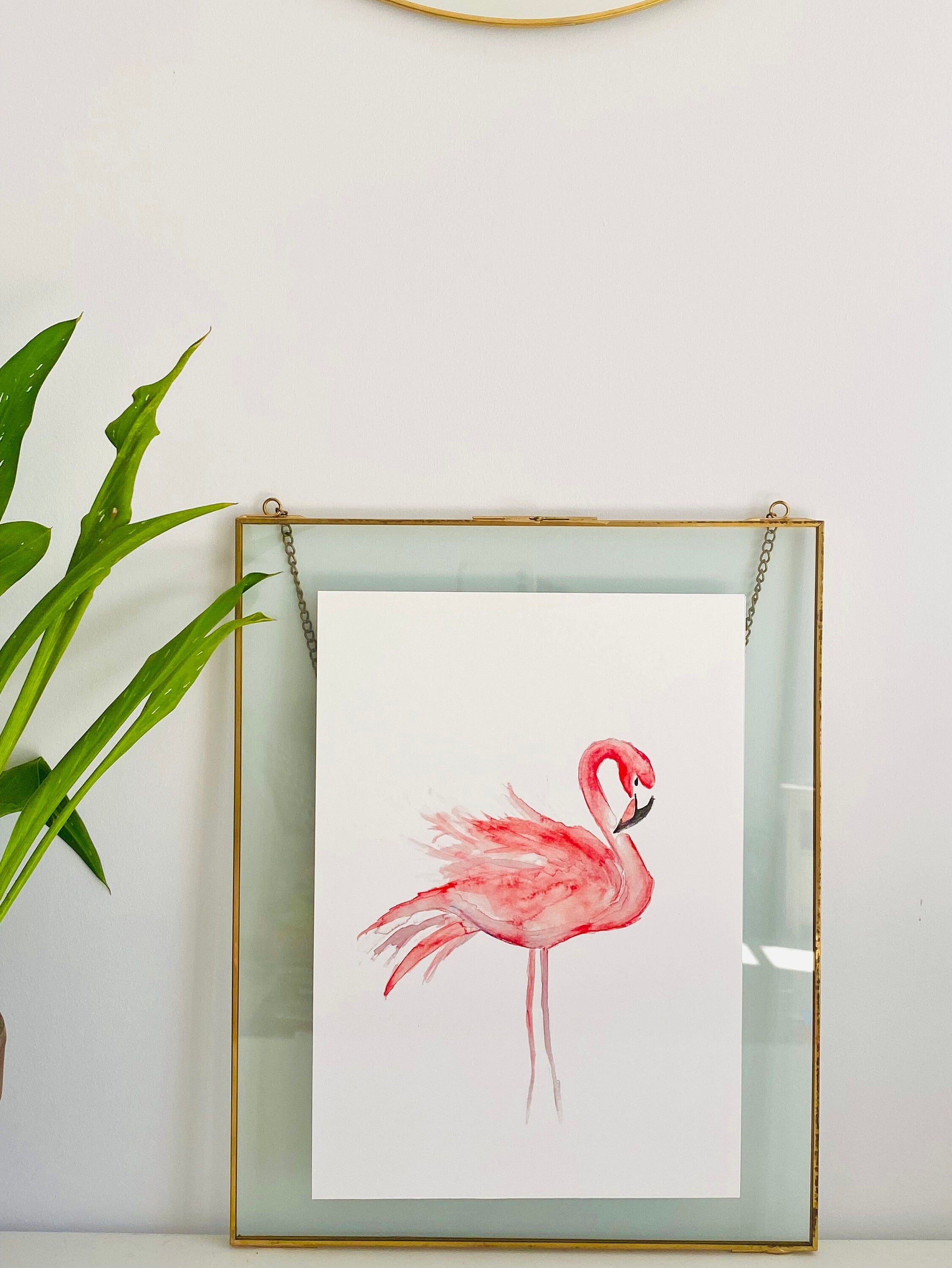 Lady in pink, Watercolour flamingo, A4 Giclée print