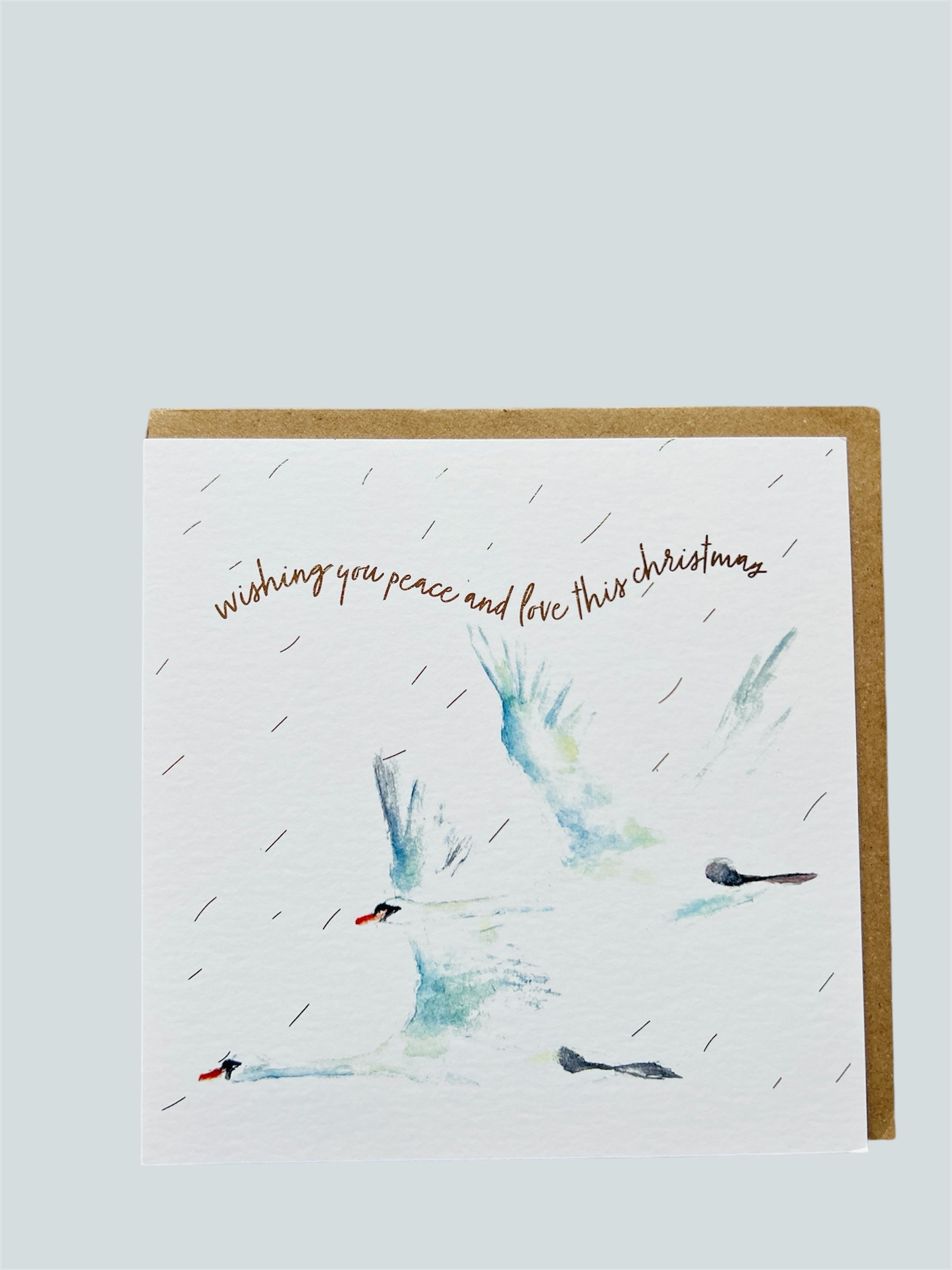 Christmas Flying Swans 'Wishing you peace and love this Christmas' Greeting Card- by Sarah Epsom