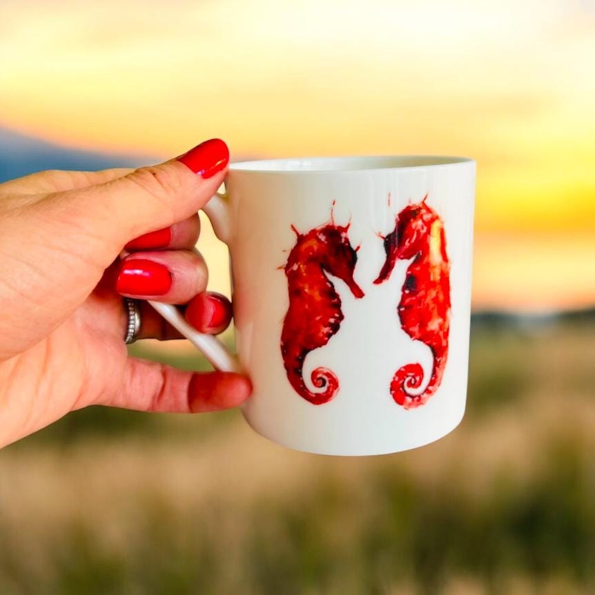 Seahorse Mug, Seahorse Love, Fine Bone China Mug by Sarah Epsom