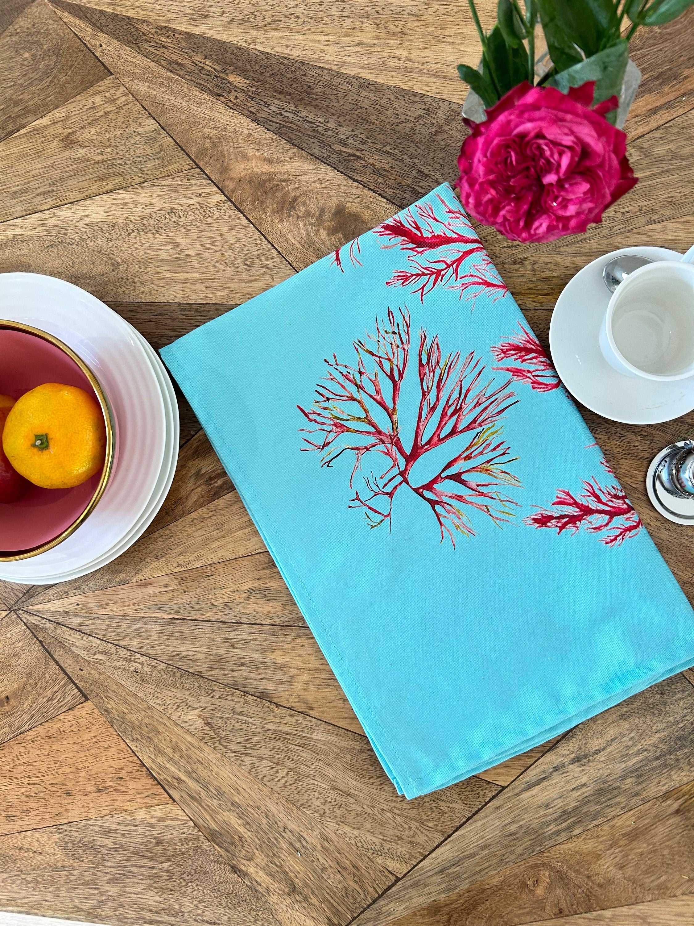 Seaweed tea towel, Seaweed and Pals, 100% Organic Cotton tea towel, Designed and printed in UK - by Sarah Epsom