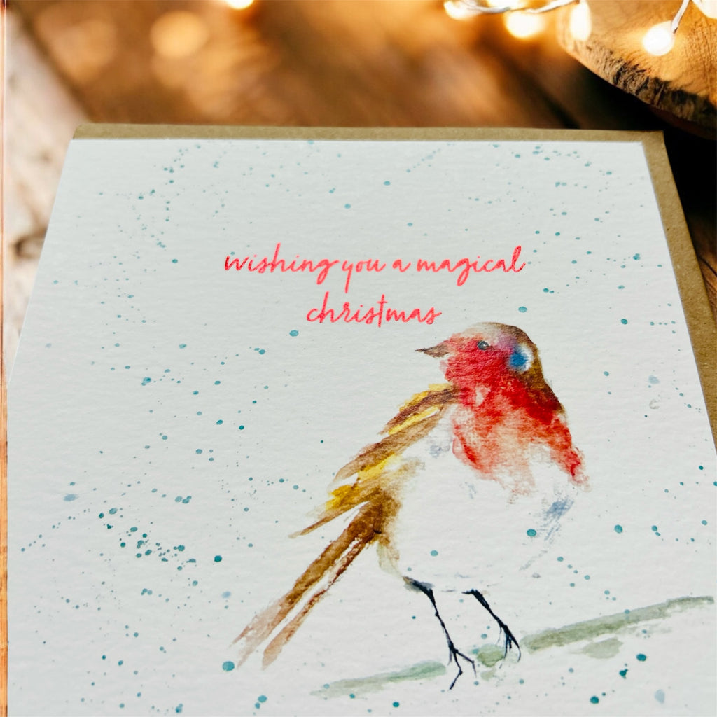 Robin Christmas 'Wishing you ' Robin Christmas Card, Greeting Card - by Sarah Epsom