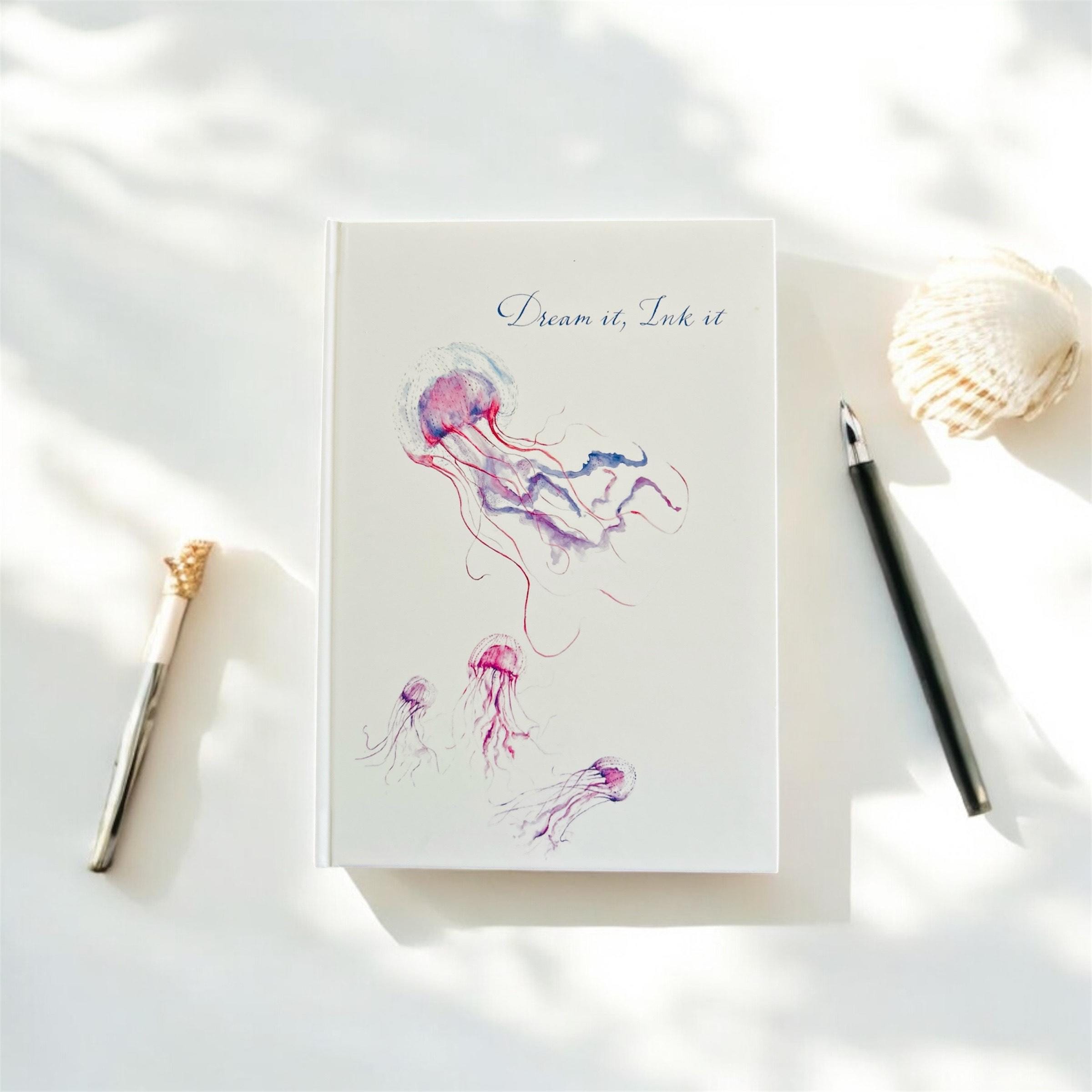 Jellyfish Hardback Journal, Watercolour Art, A5 Notebook, Lined Paper, by Sarah Epsom