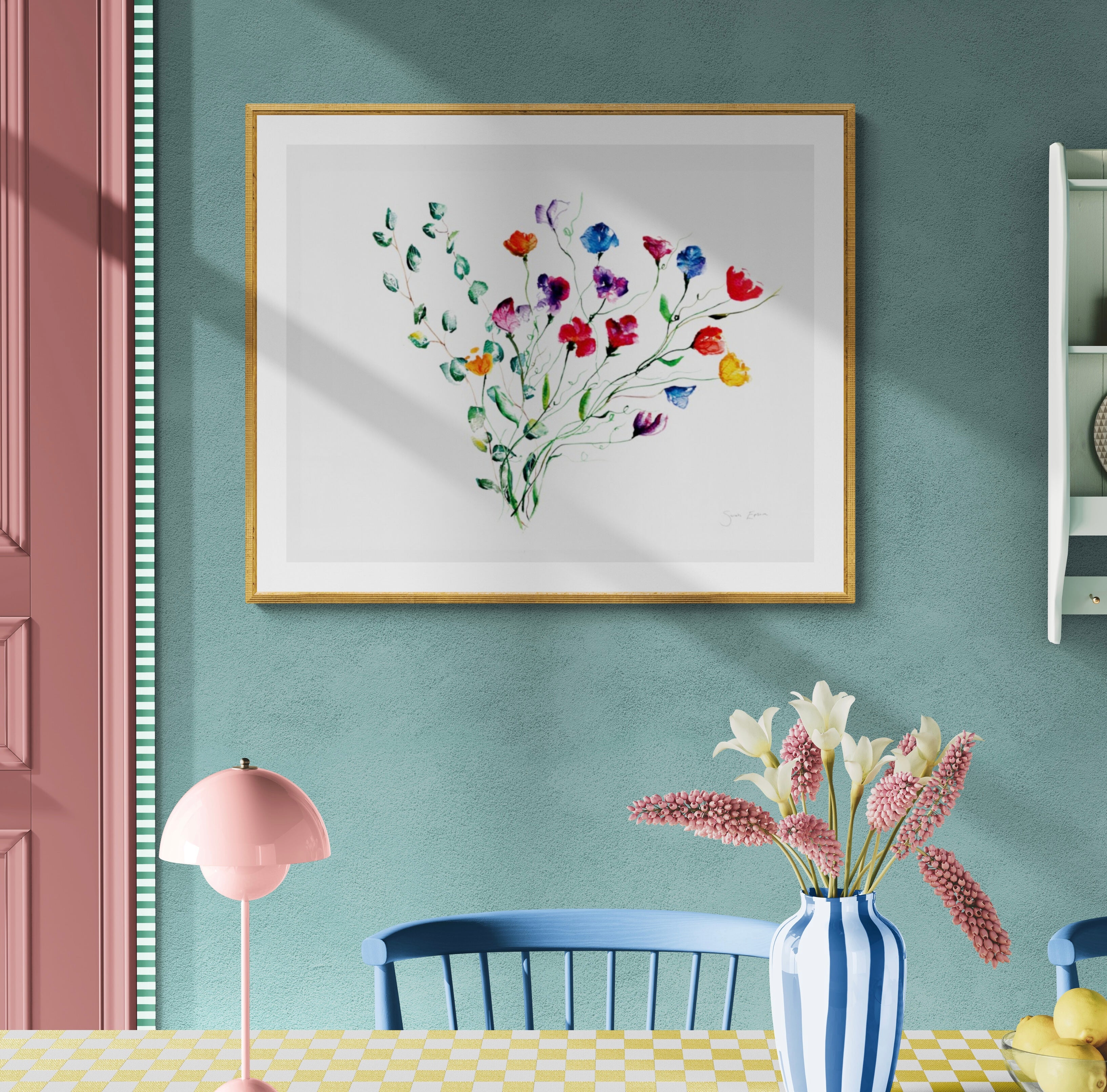 Floral Print Sweet peas print  A3 Giclée on Hahnemühle German Etching Paper, by artist Sarah Epsom