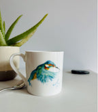 Kingfisher mug, Emerald Wings, Fine Bone China Mug - by Sarah Epsom