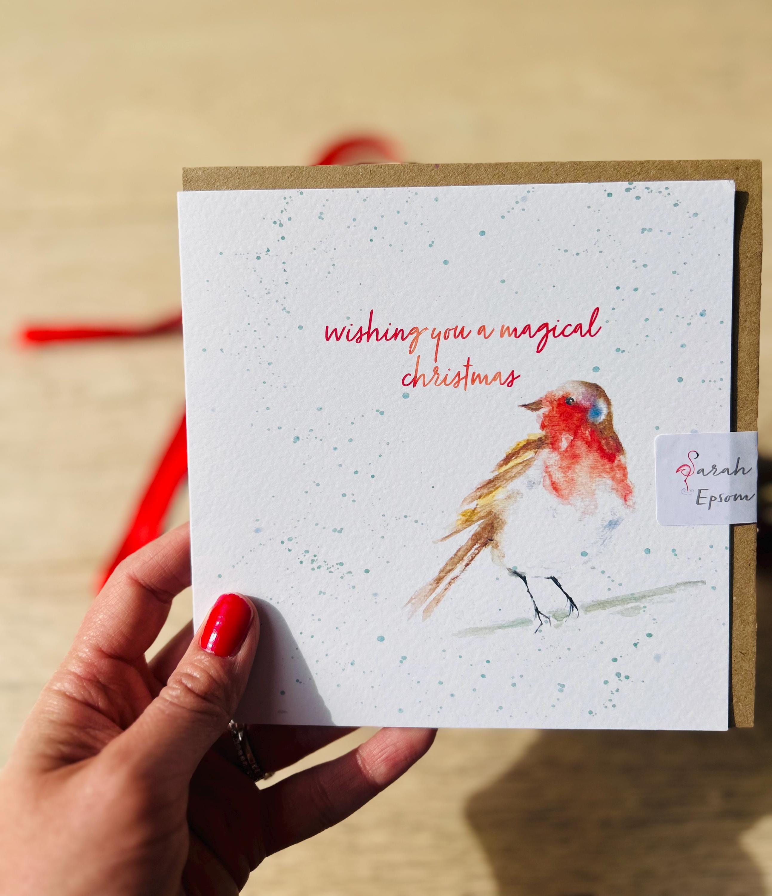 Christmas Card, 'Wishing you ' Robin Christmas Card, Greeting Card - by Sarah Epsom