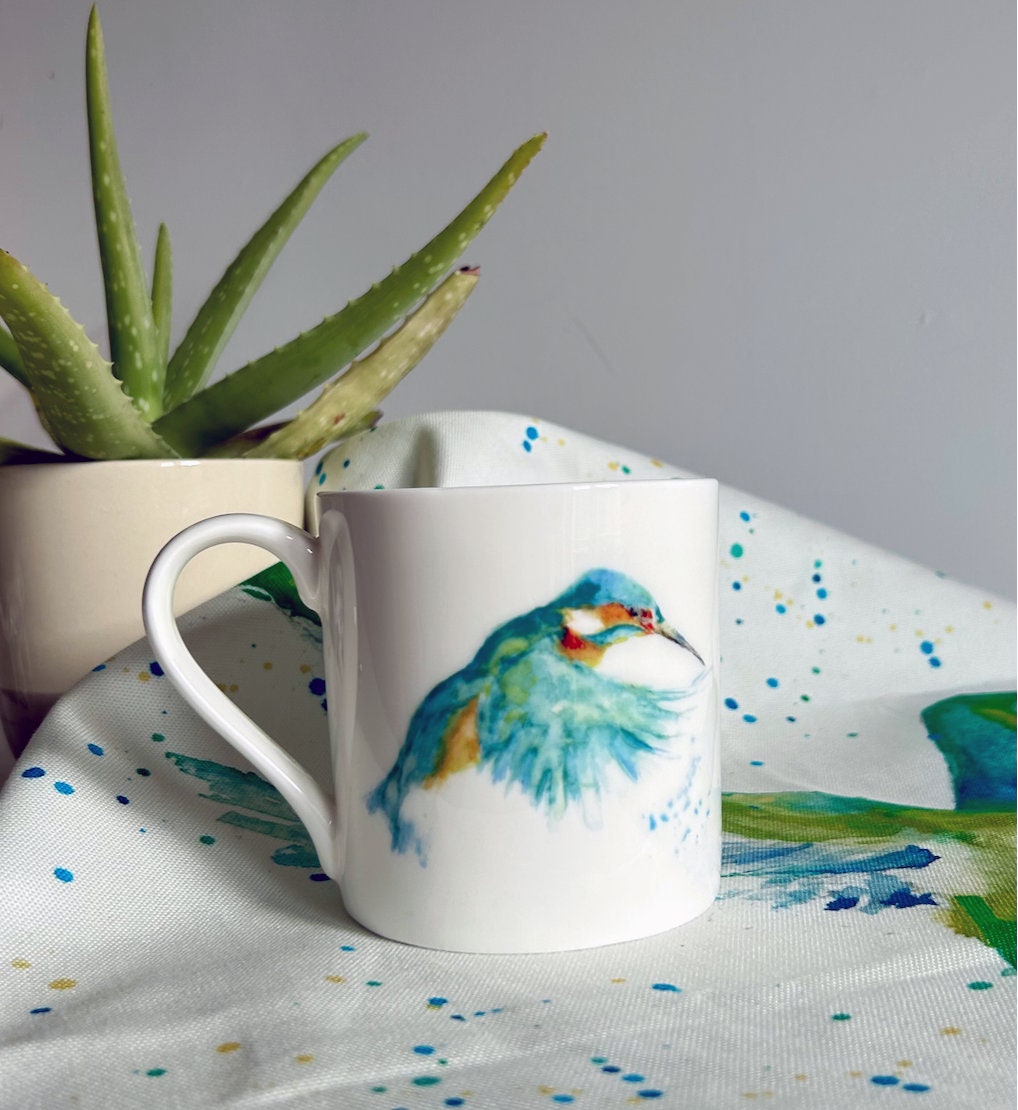 Kingfisher mug, Emerald Wings, Fine Bone China Mug - by Sarah Epsom
