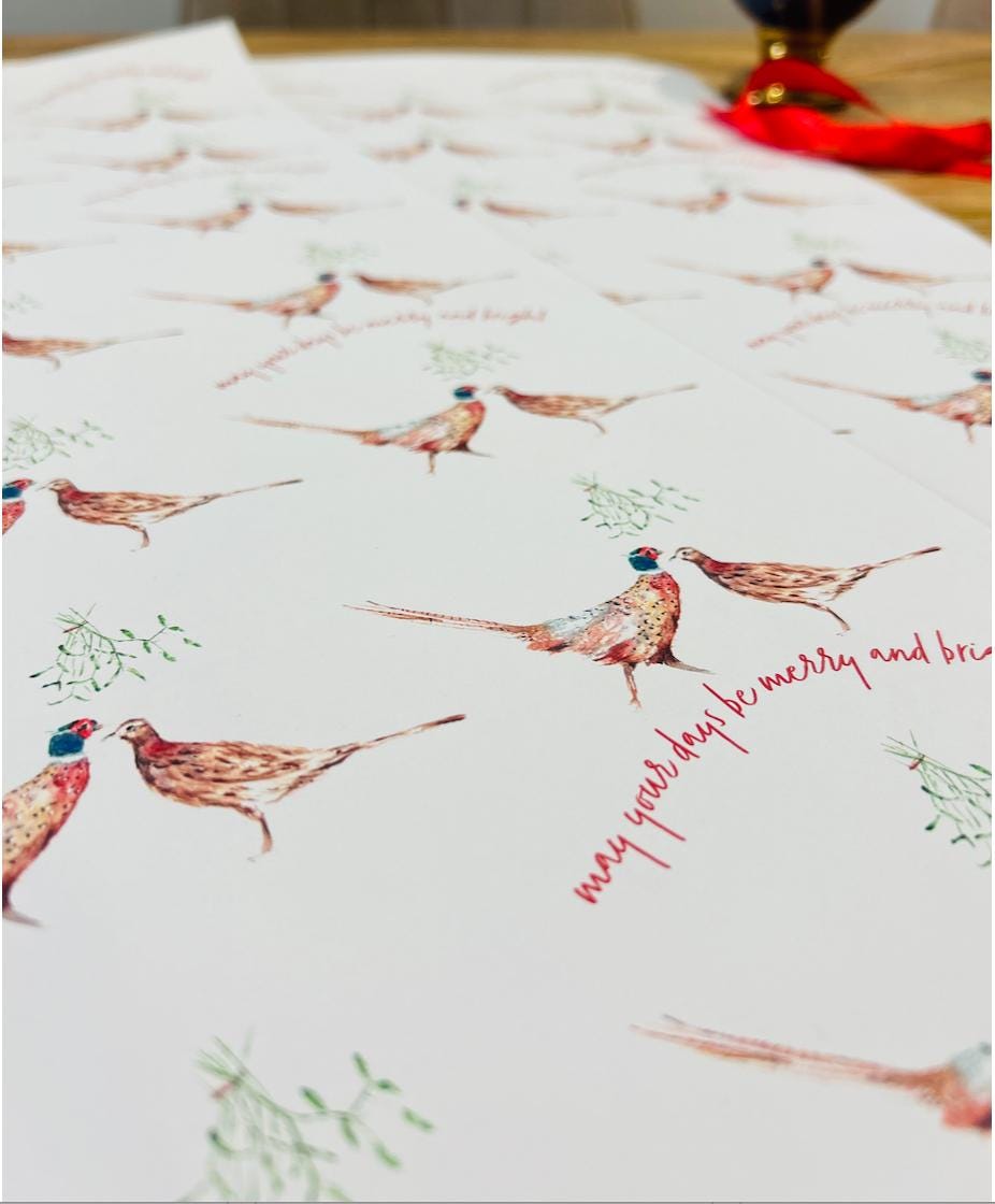 Christmas Wrapping Paper, Pheasants, Holiday Gift Wrap by Sarah Epsom