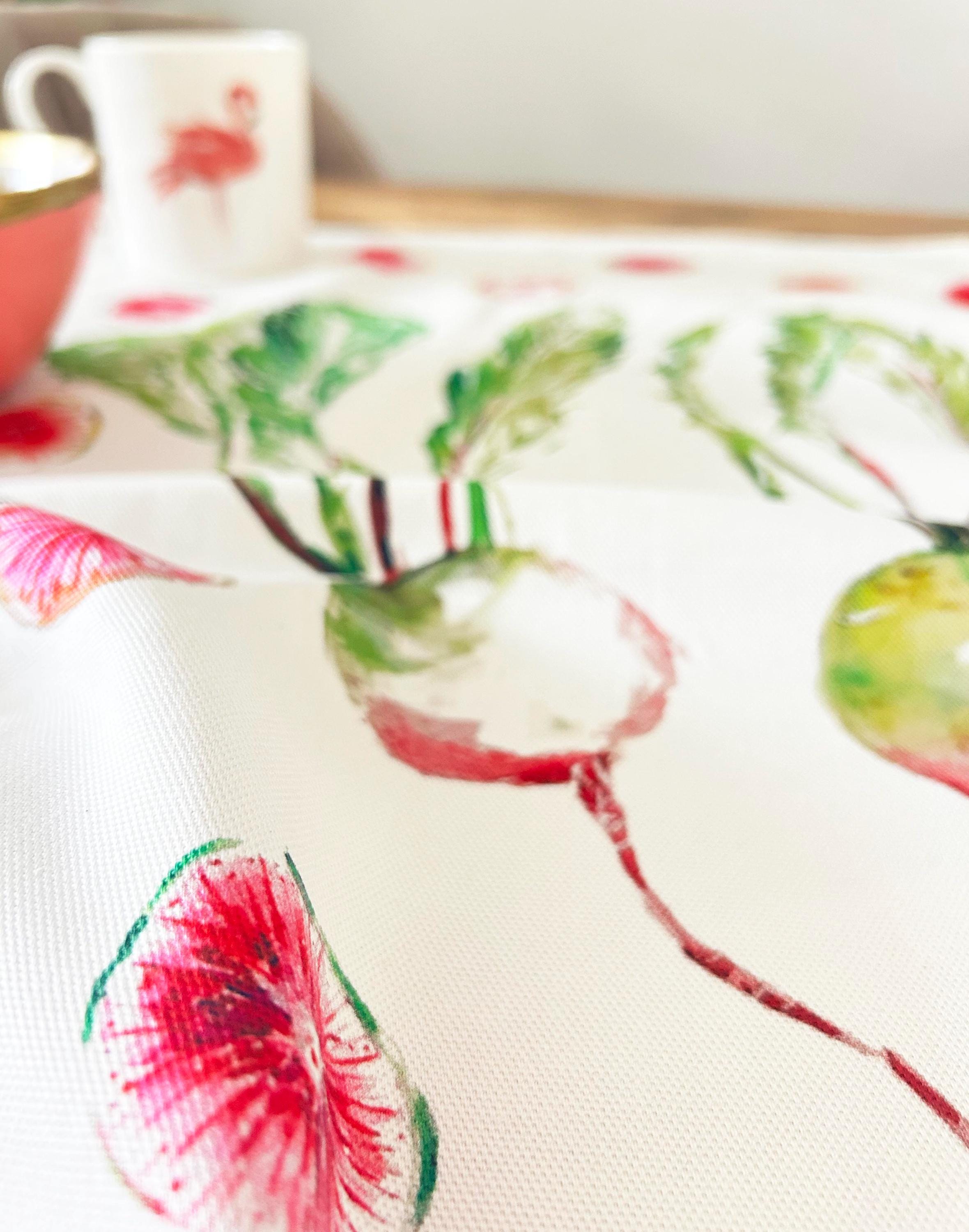 Watermelon Radish, Patchwork Picnic, 100% Organic Cotton Tea towel, Designed and printed in UK by Sarah Epsom