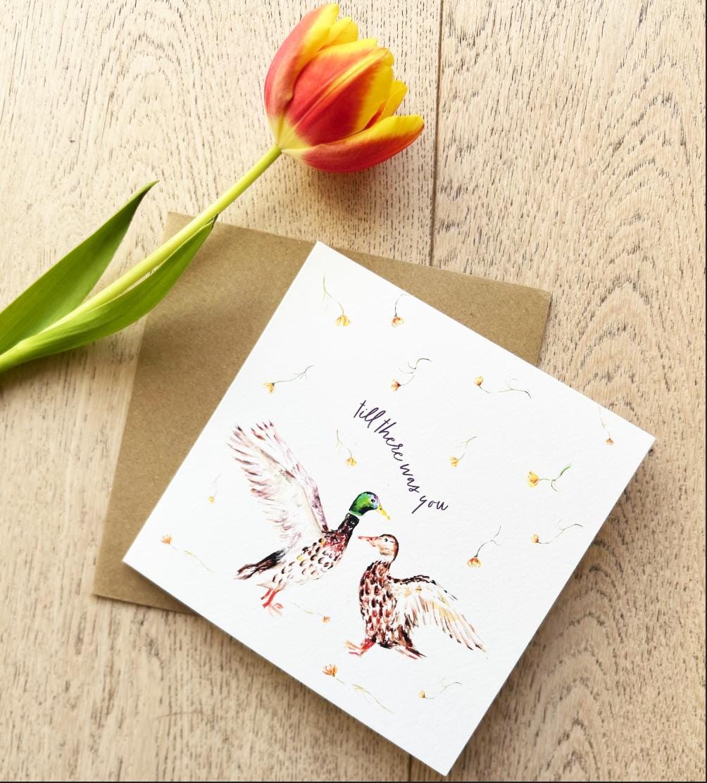 Watercolour Ducks, 'Till there was you' Anniversary Greeting Card - by Sarah Epsom