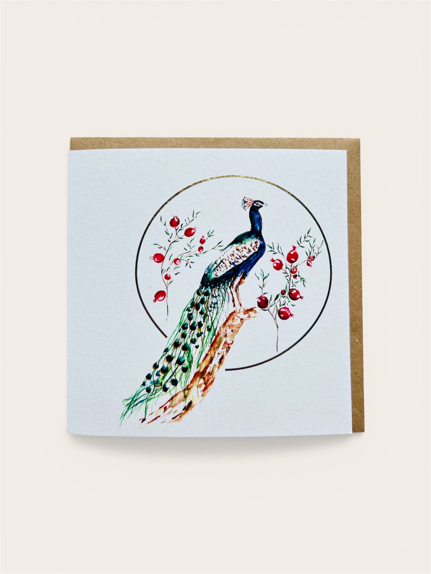 Hand-Painted Peacock Greeting Card by Sarah Epsom