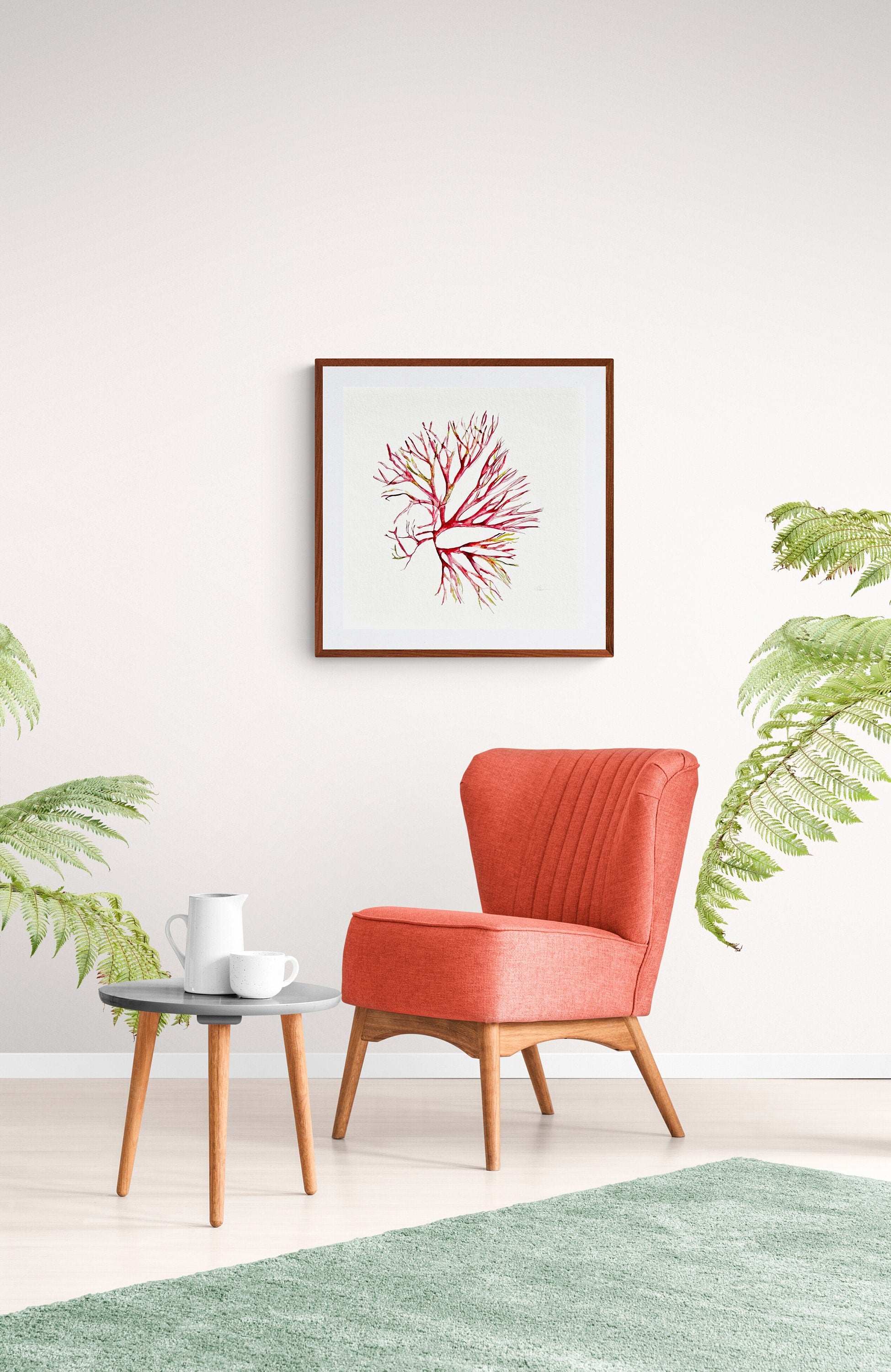 Pink Seaweed, Watercolour Giclée Print, Seaweed Art, Coastal theme, Ocean Art, 25cm x 25cm