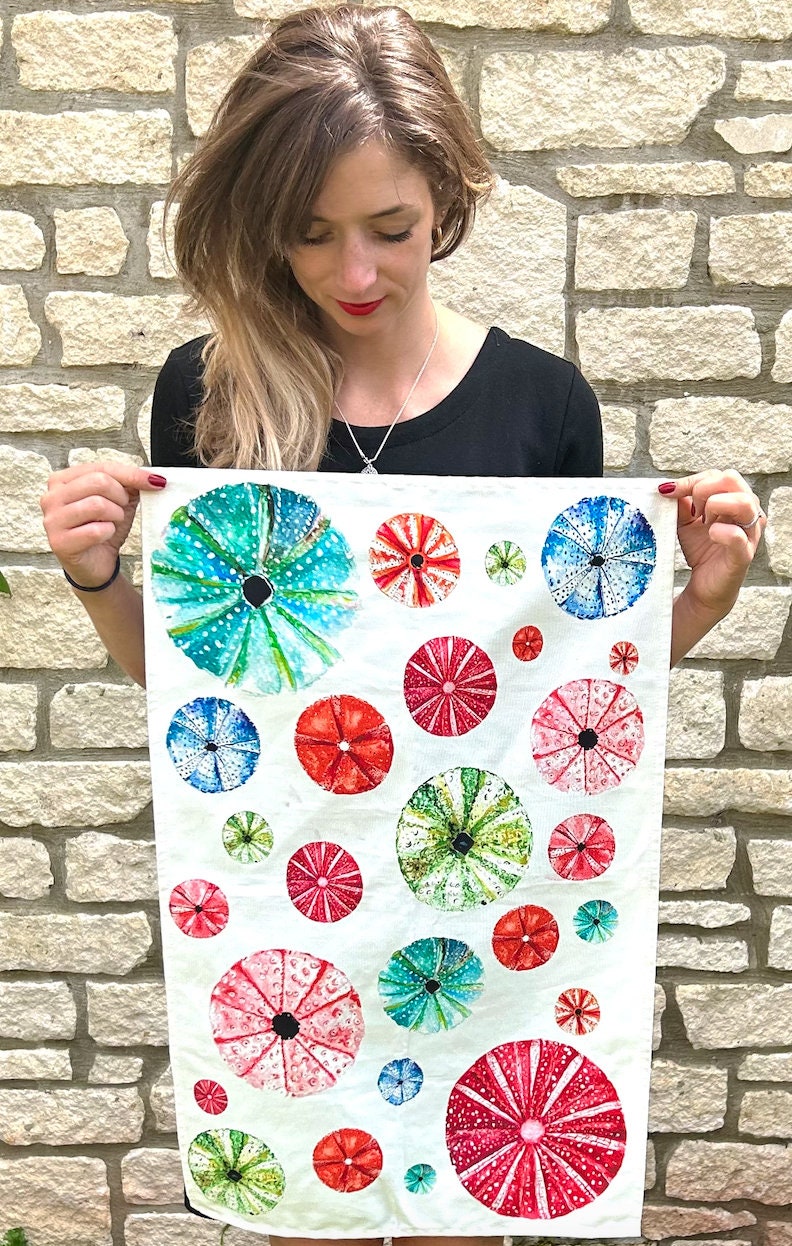 Sea Urchin, Sea Garden, 100% Organic Cotton tea towel, Designed and printed in UK - by Sarah Epsom