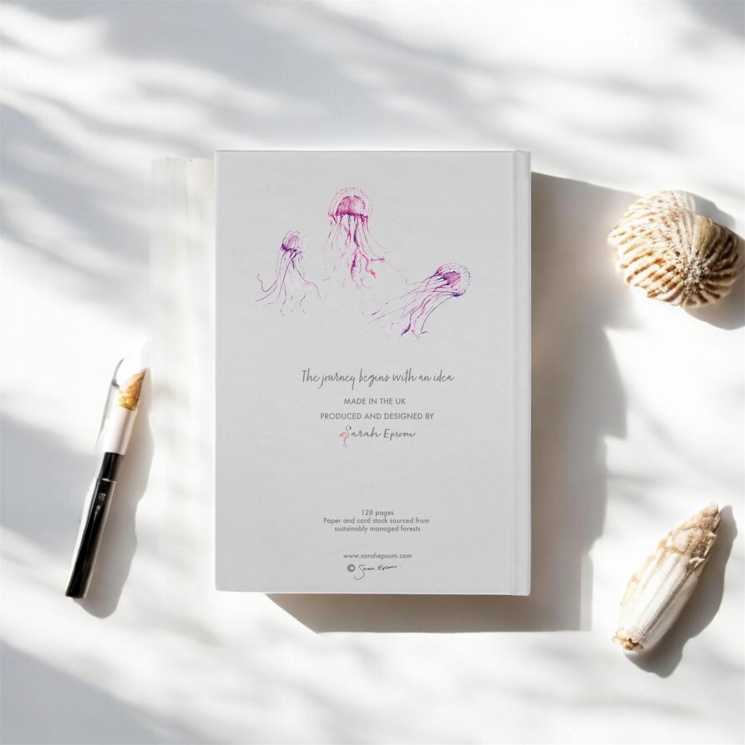 Jellyfish Hardback Journal, Watercolour Art, A5 Notebook, Lined Paper, by Sarah Epsom