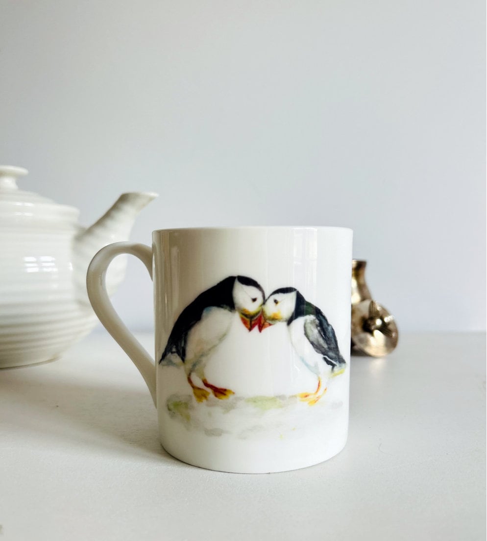 Puffin Mug, Two of us, Fine Bone China Mug by Sarah Epsom