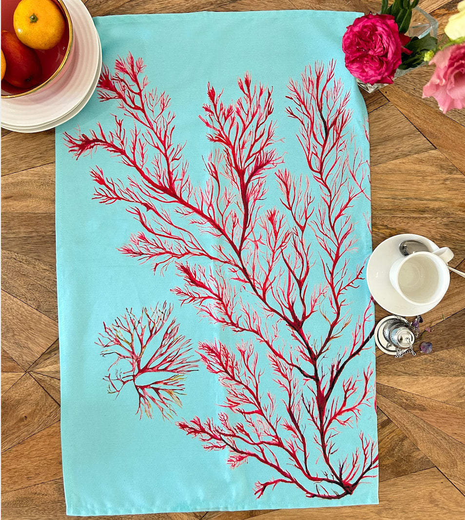 Seaweed tea towel, Seaweed and Pals, 100% Organic Cotton tea towel, Designed and printed in UK - by Sarah Epsom