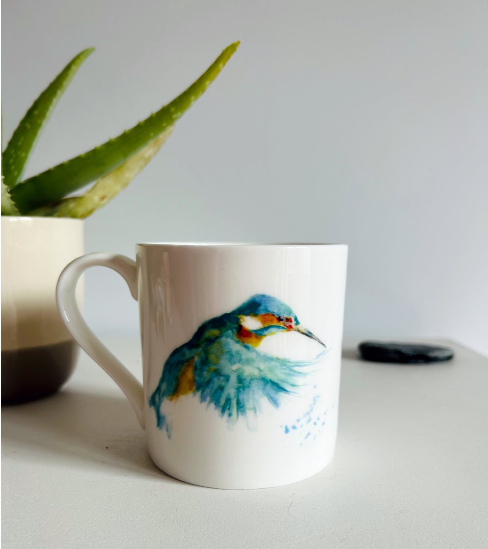 Kingfisher mug, Emerald Wings, Fine Bone China Mug - by Sarah Epsom
