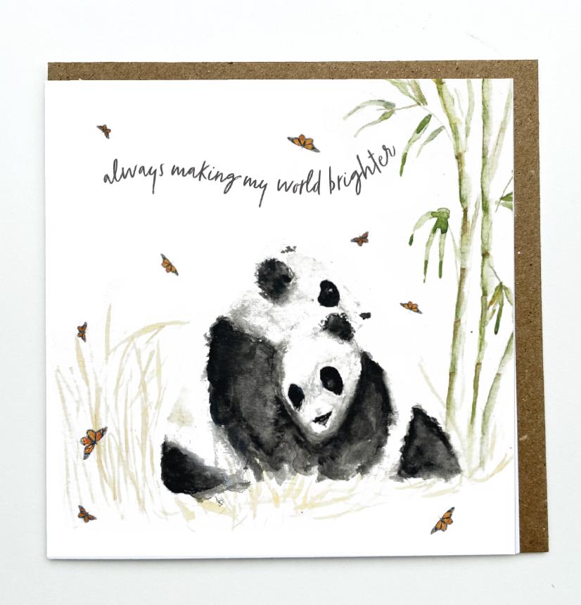 Panda Embrace 'Always making my world brighter' Mothers Day Card, Fathers Day Card - by Sarah Epsom