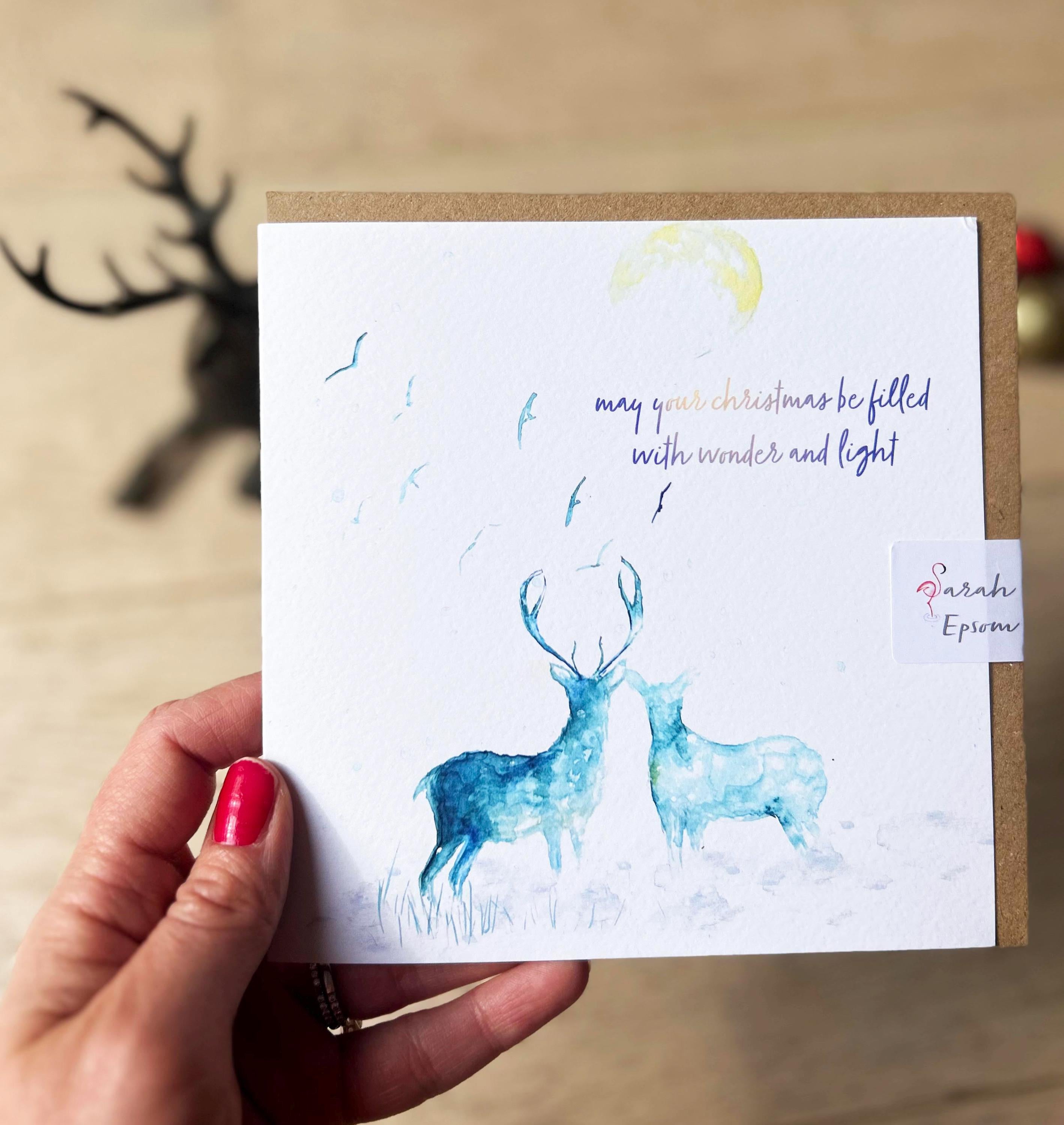 Christmas card, Deer Christmas Card - by Sarah Epsom