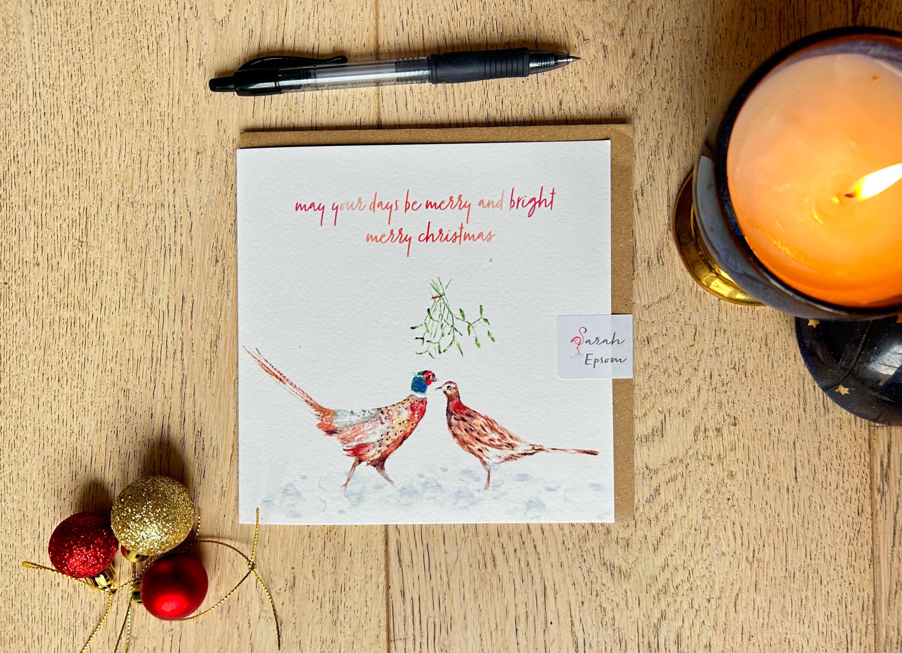 Christmas Pheasants, Christmas Greeting Card - by Sarah Epsom