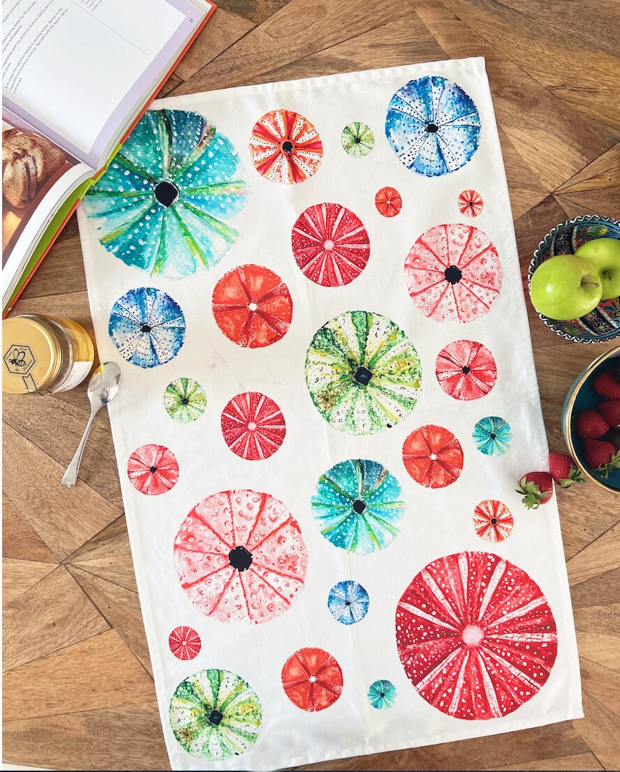 Sea Urchin, Sea Garden, 100% Organic Cotton tea towel, Designed and printed in UK - by Sarah Epsom