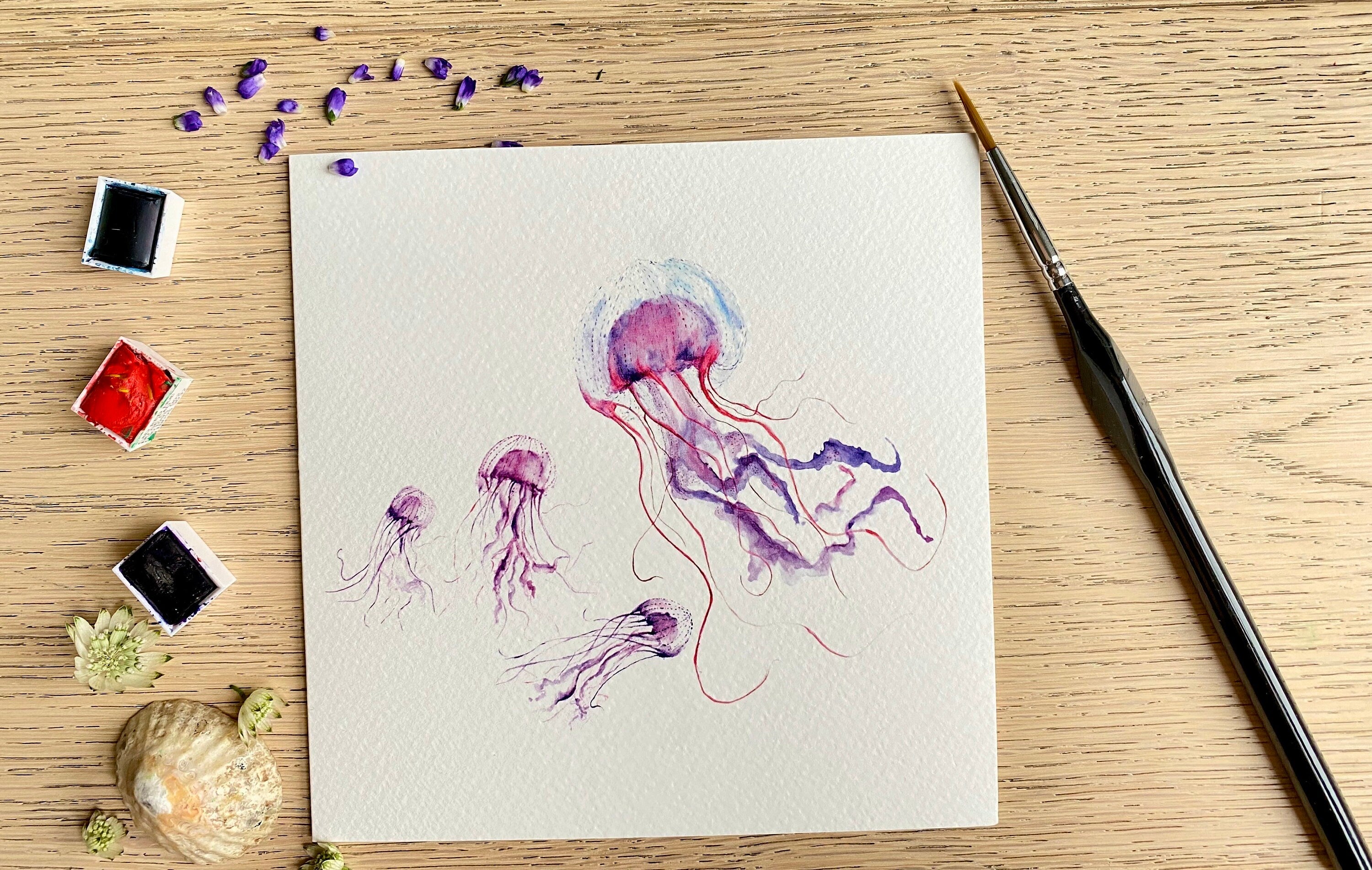 Jellyfish and Friends, Greeting Card, Blank Note Card, Eco-Friendly by artist Sarah Epsom