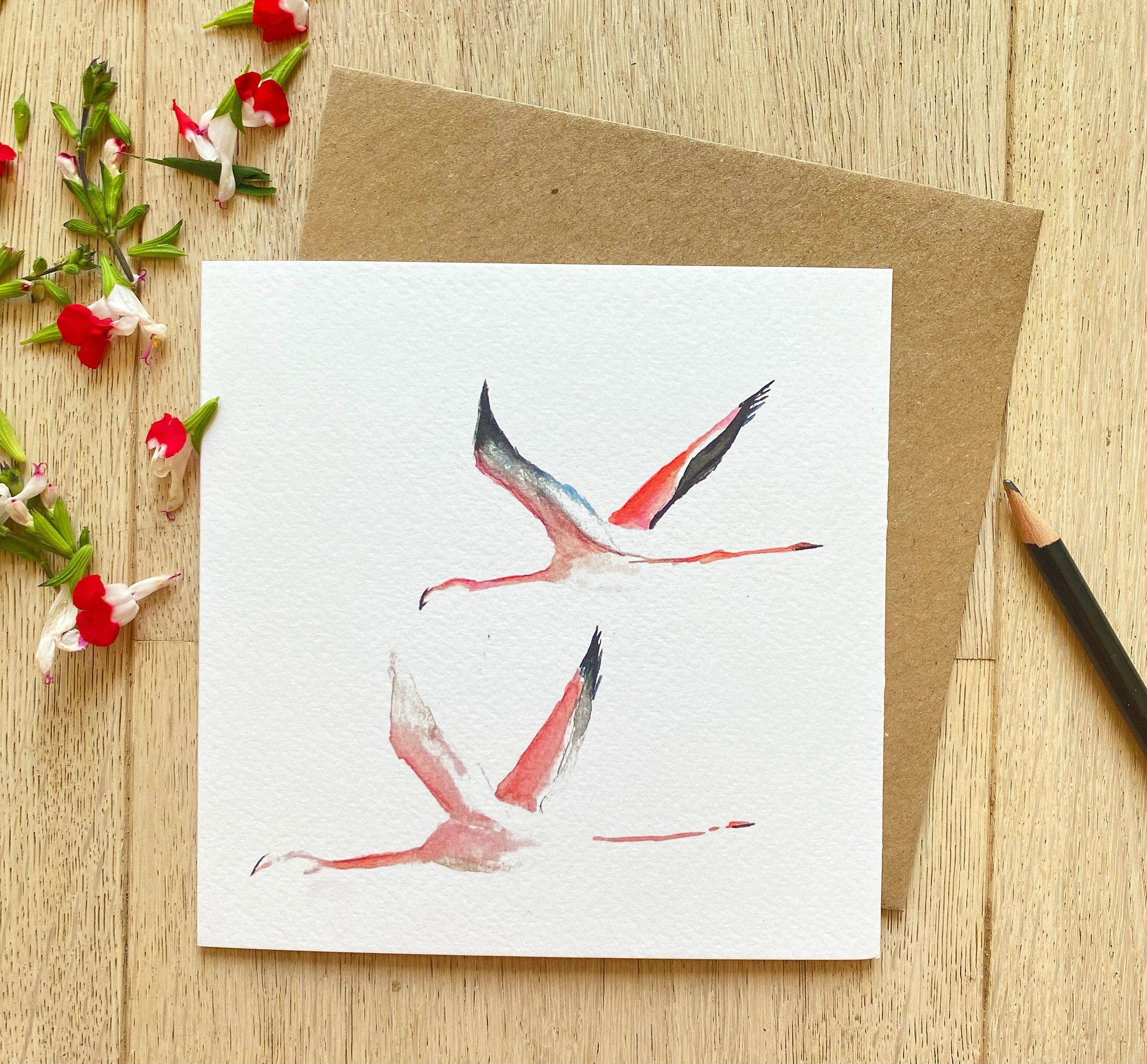 Flamingoes 'Flying at Dusk' Greeting Card - by Sarah Epsom