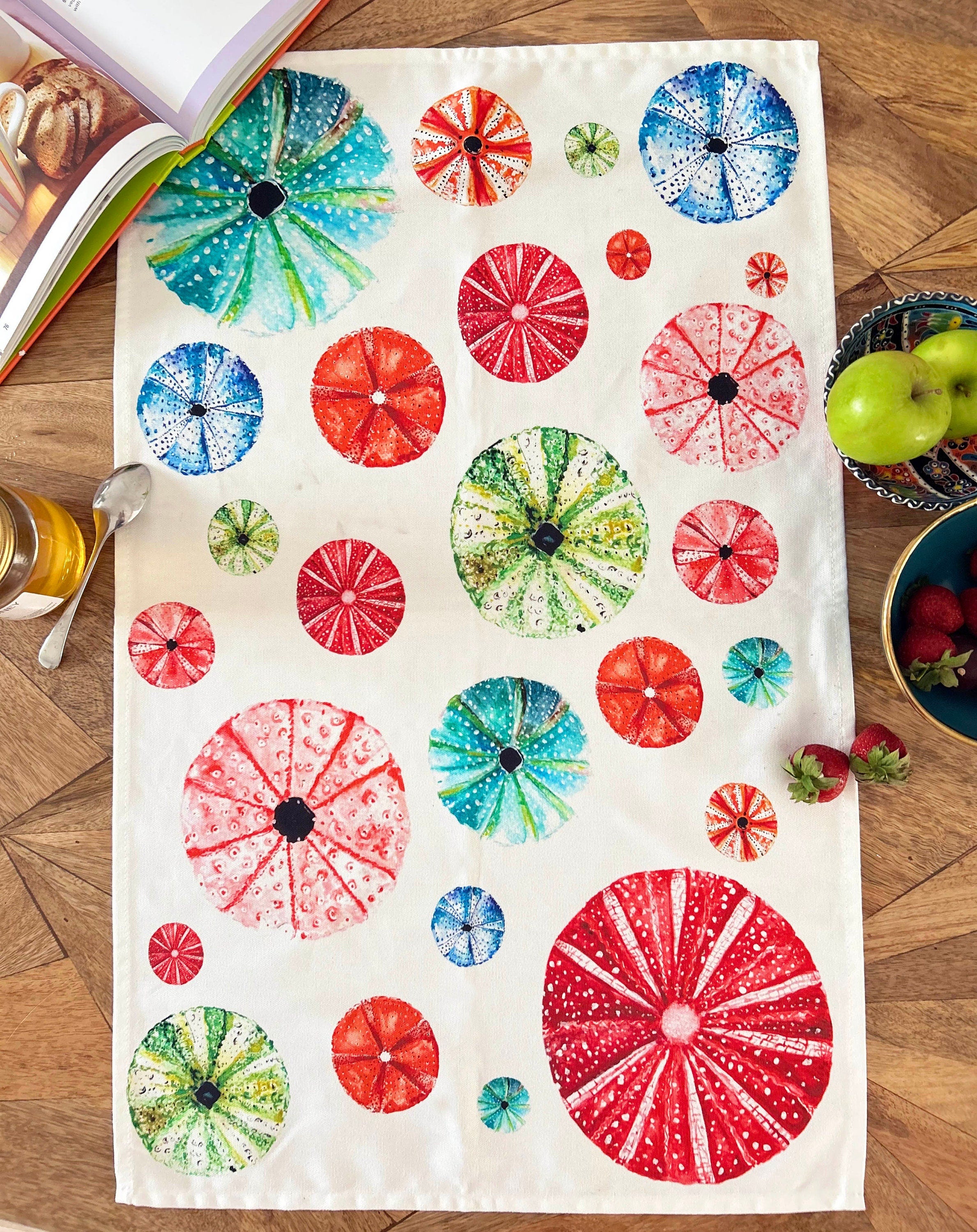 Sea Urchin, Sea Garden, 100% Organic Cotton tea towel, Designed and printed in UK - by Sarah Epsom