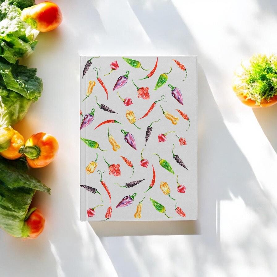 Chilli Hardback Journal, Watercolour Art, A5 Notebook, Lined Paper, by Sarah Epsom