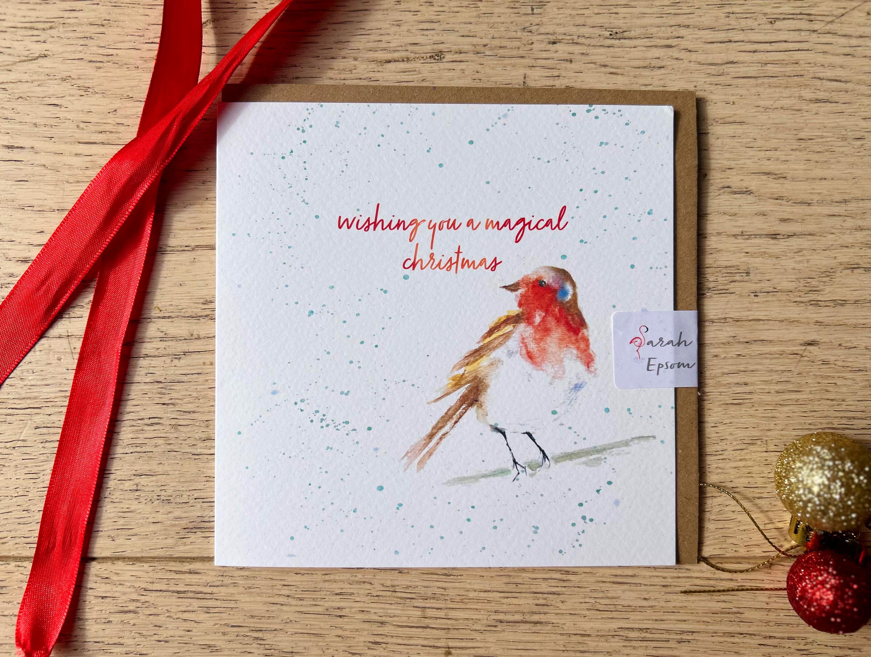 Christmas Card, 'Wishing you ' Robin Christmas Card, Greeting Card - by Sarah Epsom