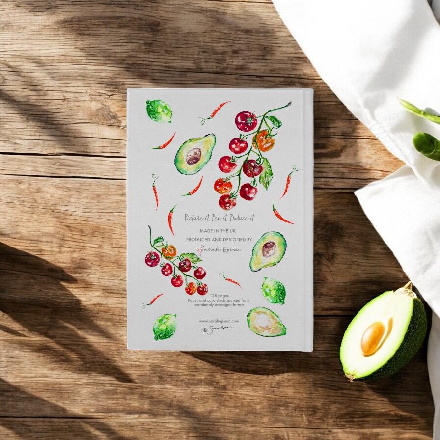 Guacamole Hardback Journal, Watercolour Art, A5 Notebook, Lined Paper, by Sarah Epsom