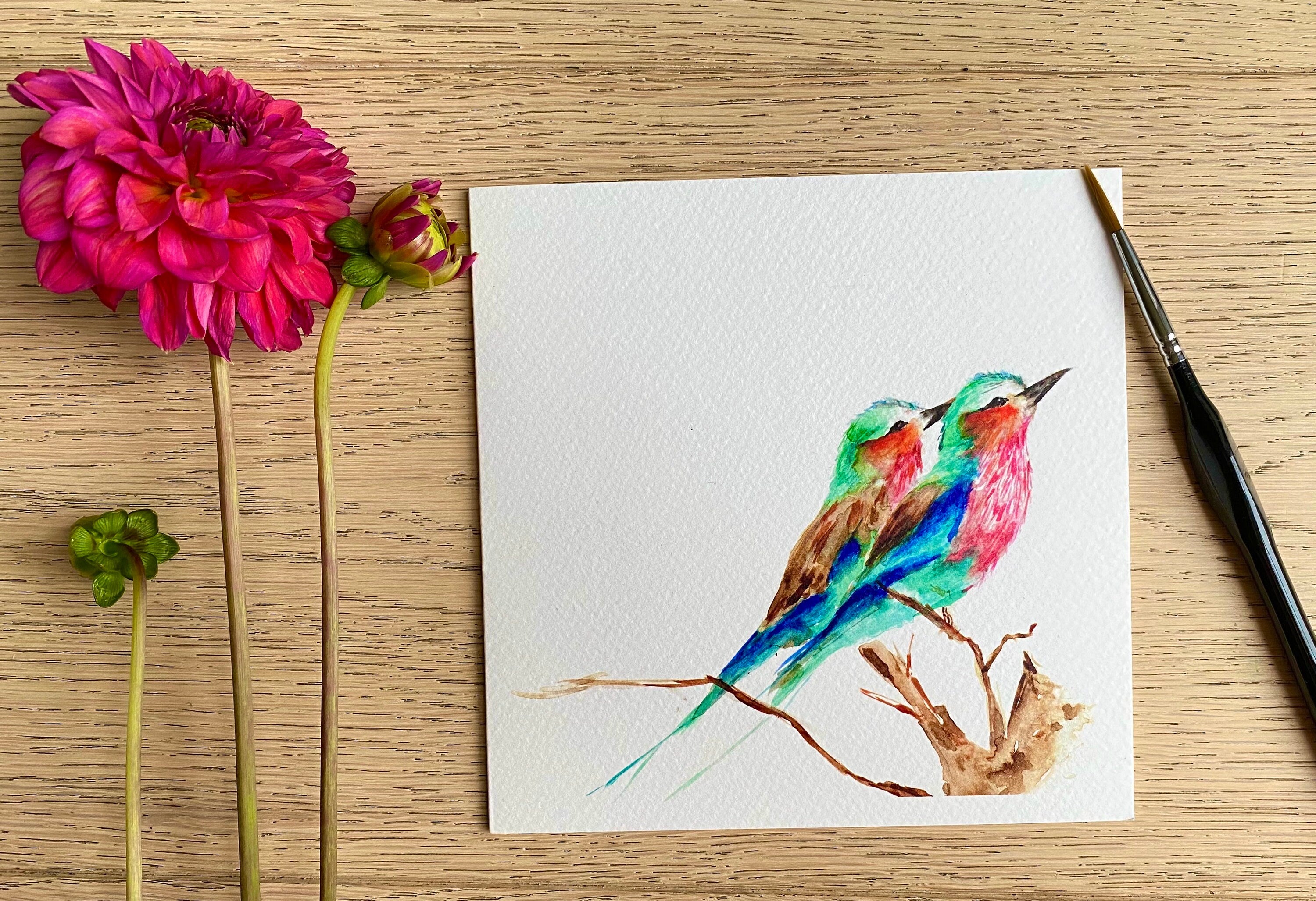 Lilac Breasted Roller 'Lilac Roller Buddies', Greeting Card - by artist Sarah Epsom