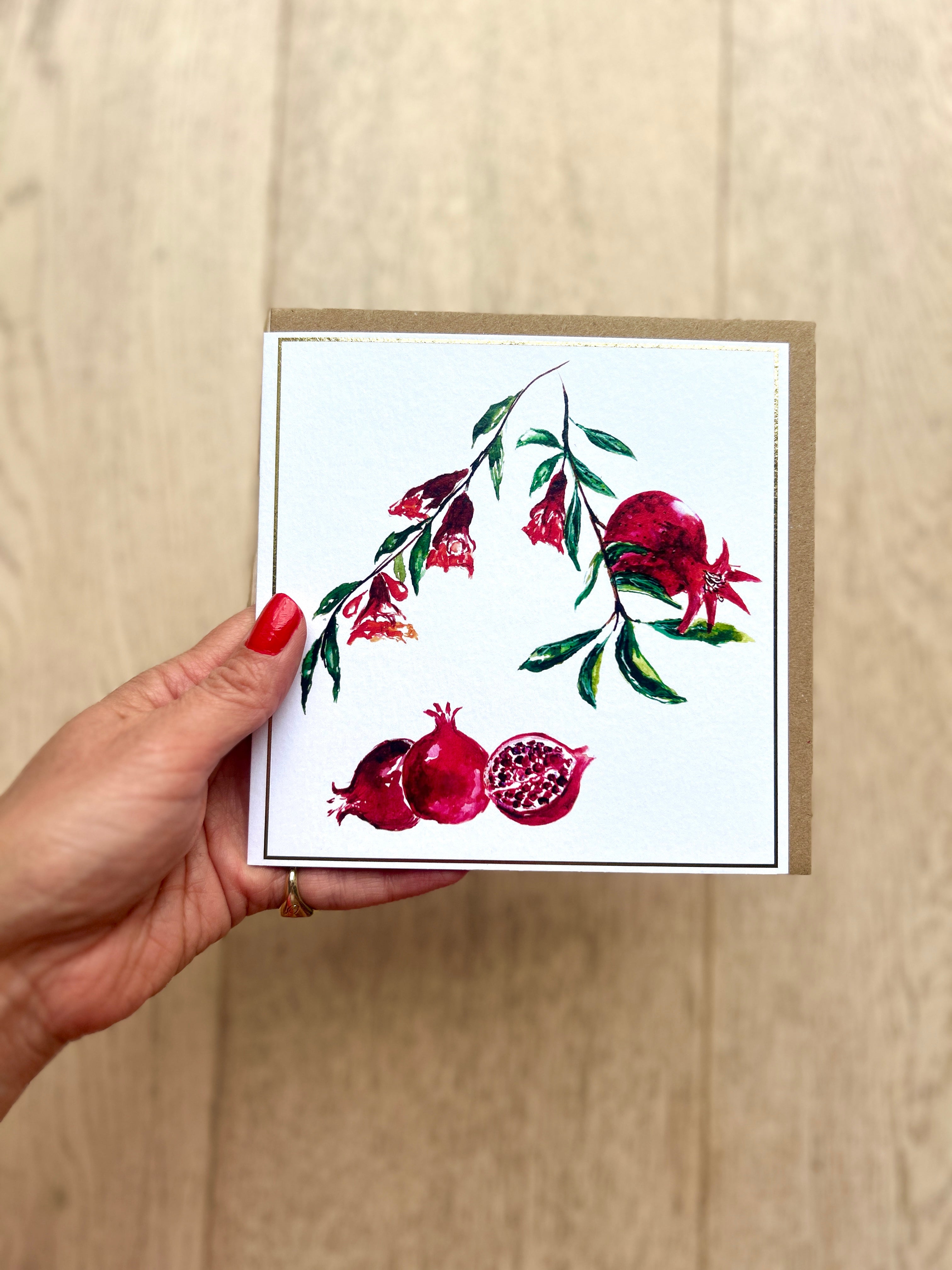 Pomegranates 'Jewelled Greetings', Greeting Card - by Sarah Epsom