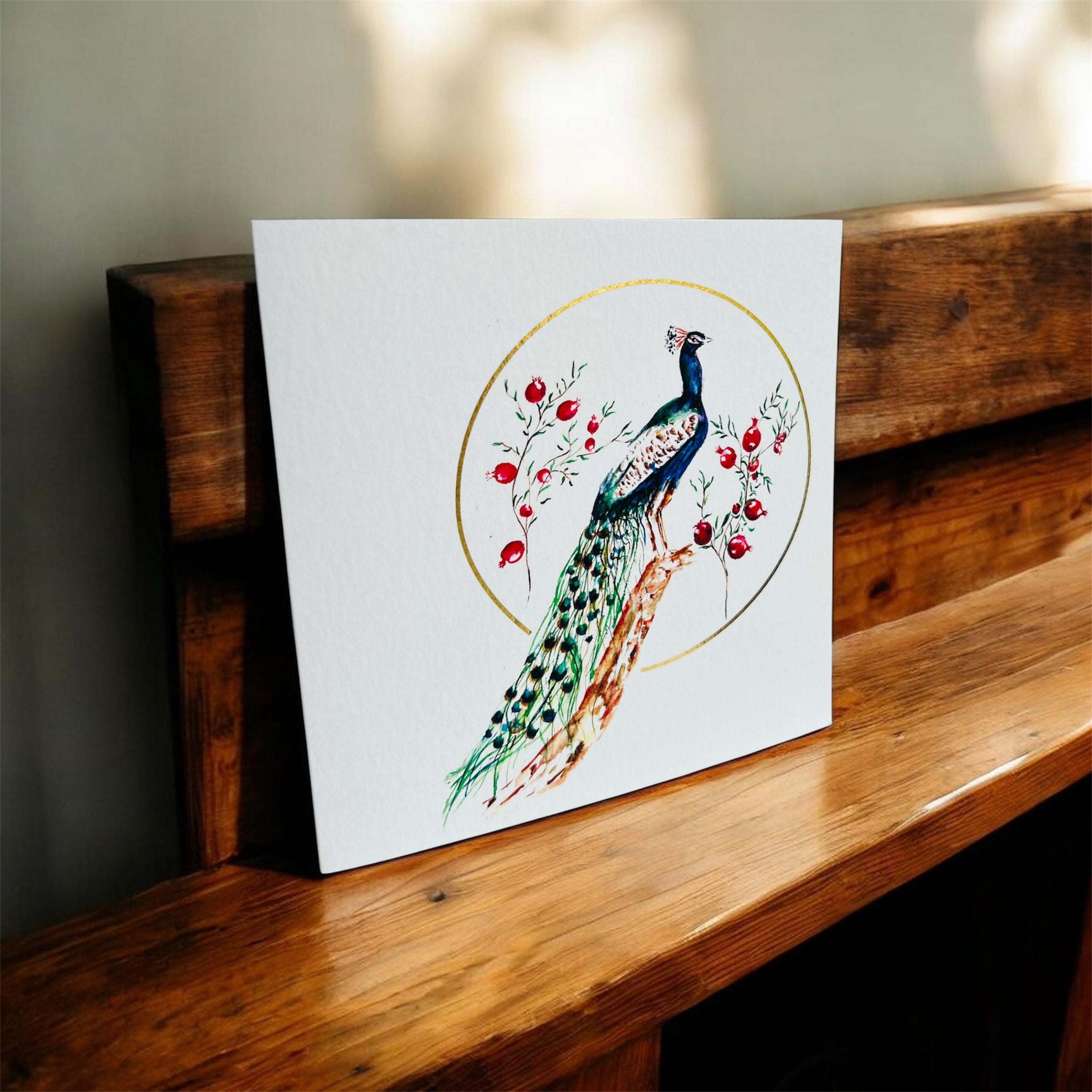 Hand-Painted Peacock Greeting Card by Sarah Epsom