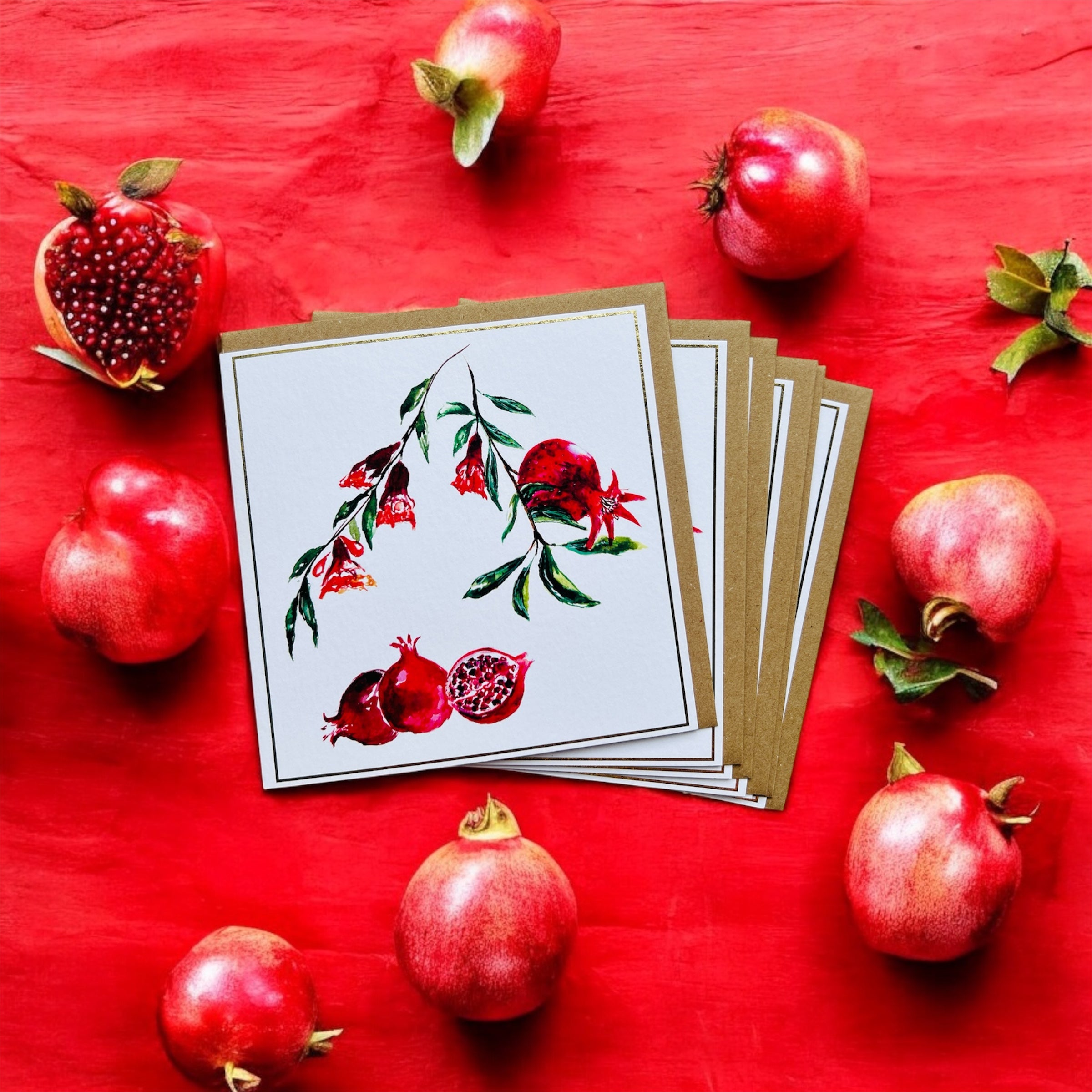 Pomegranates 'Jewelled Greetings', Greeting Card - by Sarah Epsom