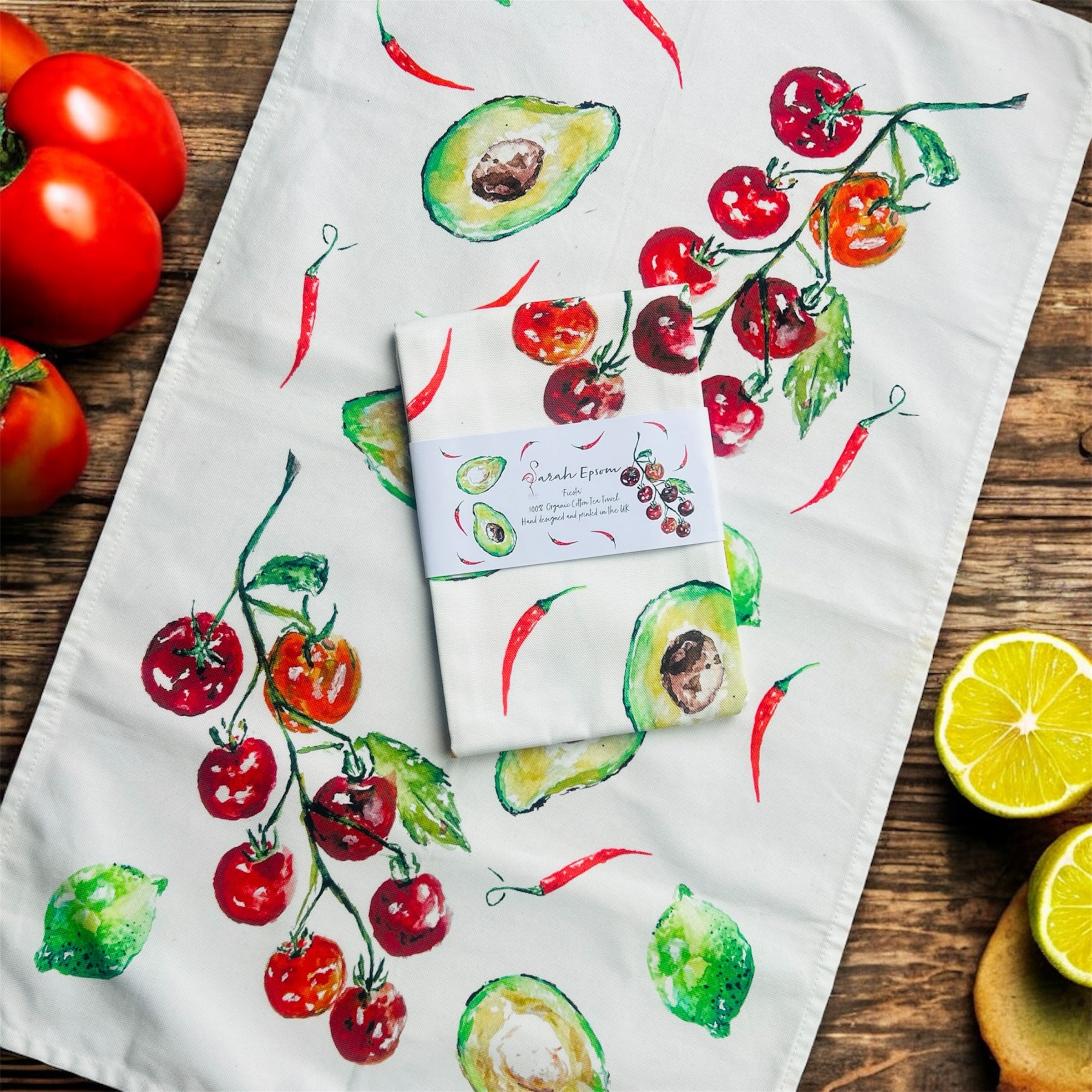 Guacamole, Fiesta, 100% Organic Cotton tea towel, Designed and printed in UK - by Sarah Epsom