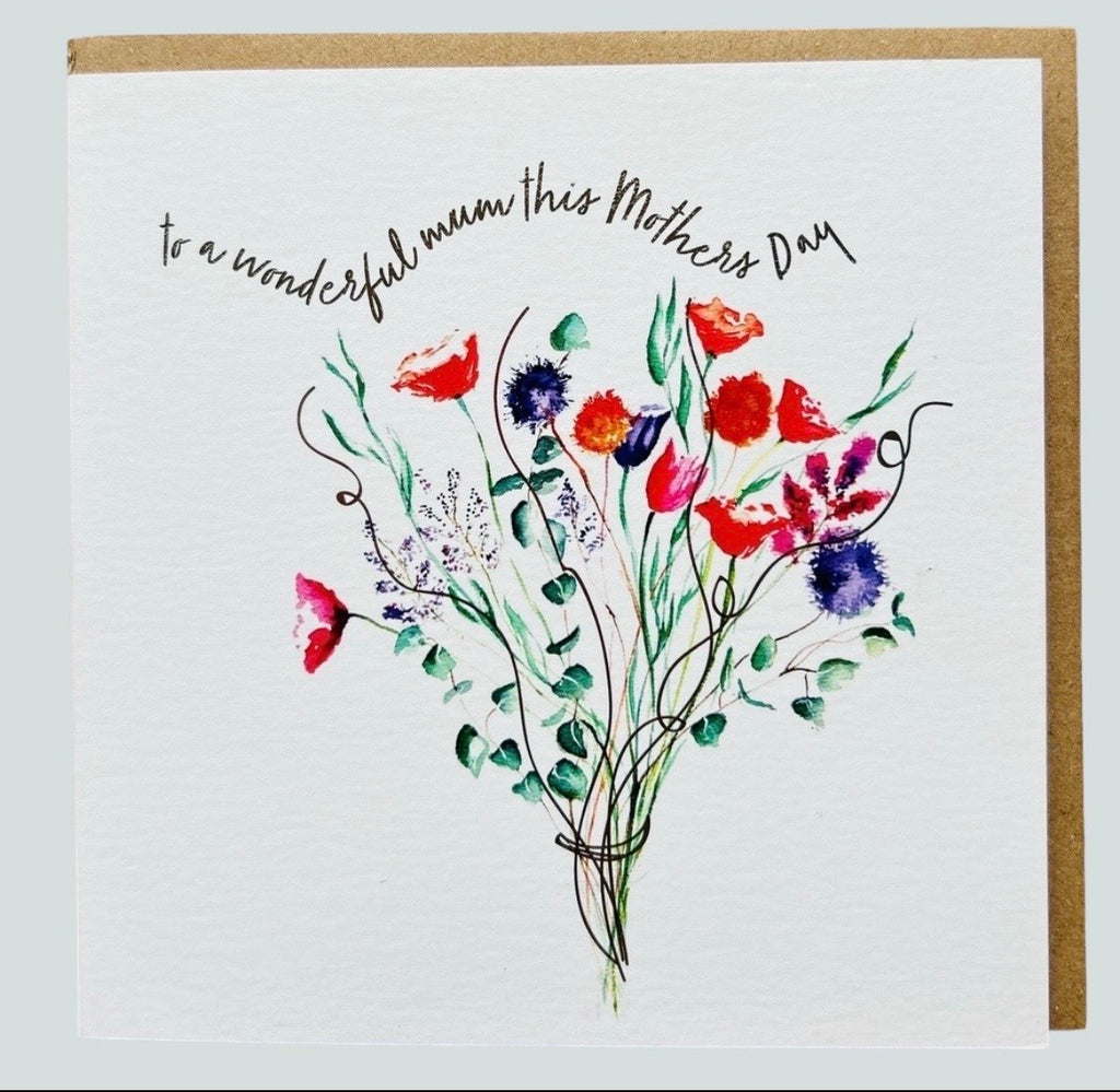Flower Bouquet 'Wonderful Mum' Mothers Day Greeting Card - by Sarah Epsom - Available for pre-order
