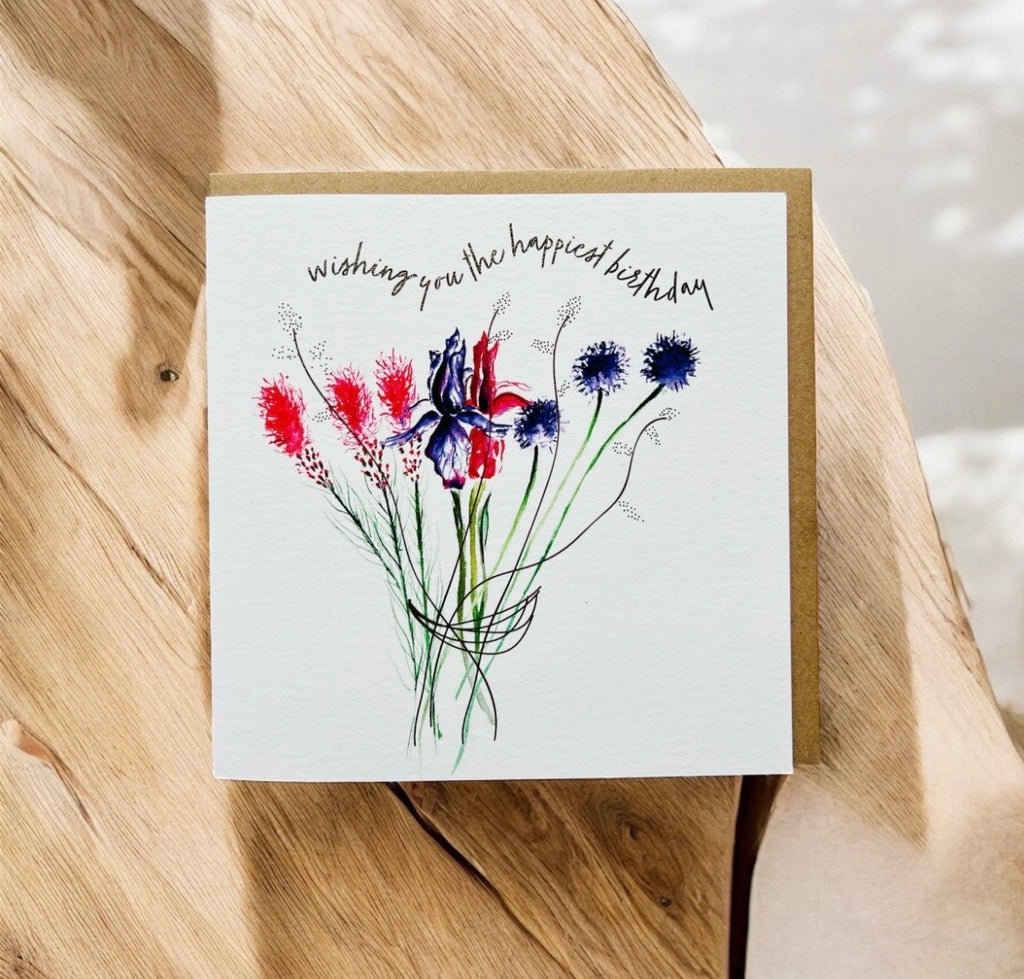 Flower Bouquet 'Wishing you the happiest birthday' Birthday Greeting Card - by Sarah Epsom - Available for pre-order