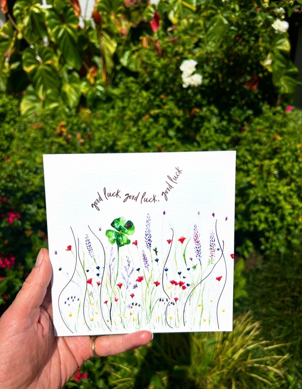 Lucky Clover 'Good Luck'  Greeting Card - by Sarah Epsom