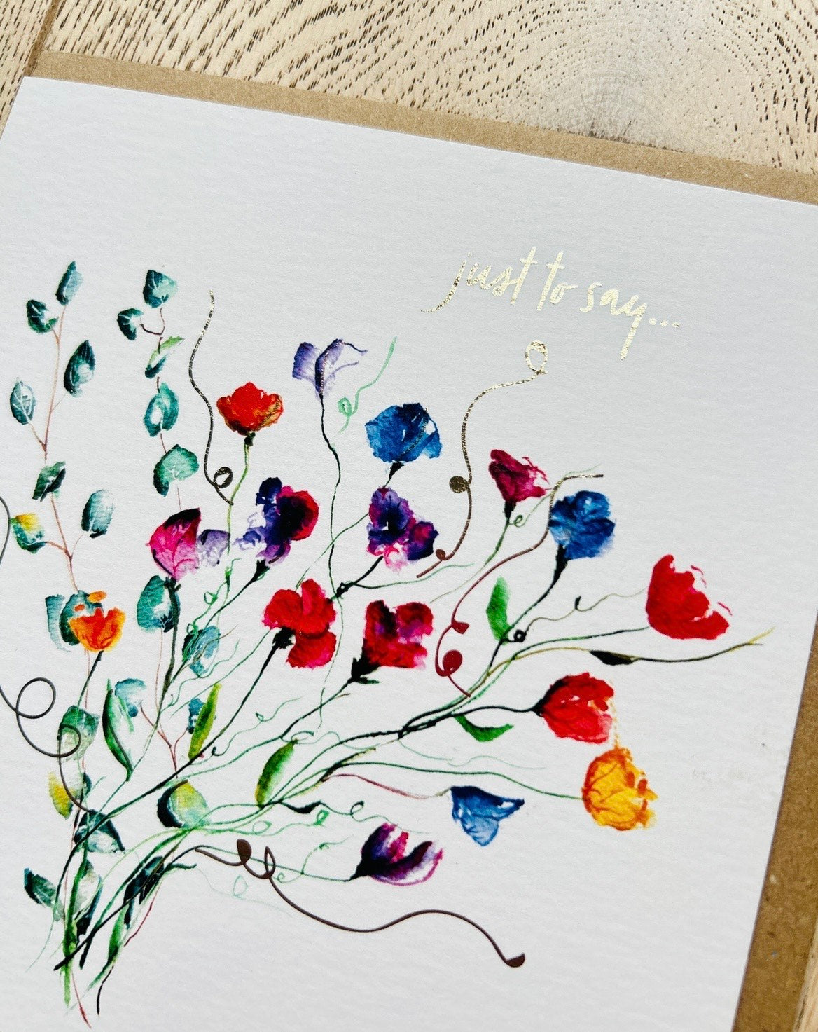 Sweetpeas 'Just to say' Occascions Greeting Card - by Sarah Epsom - Available for pre-order