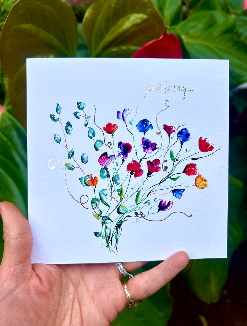 Sweet peas 'Just to say' Greeting Card - by Sarah Epsom - Available for pre-order
